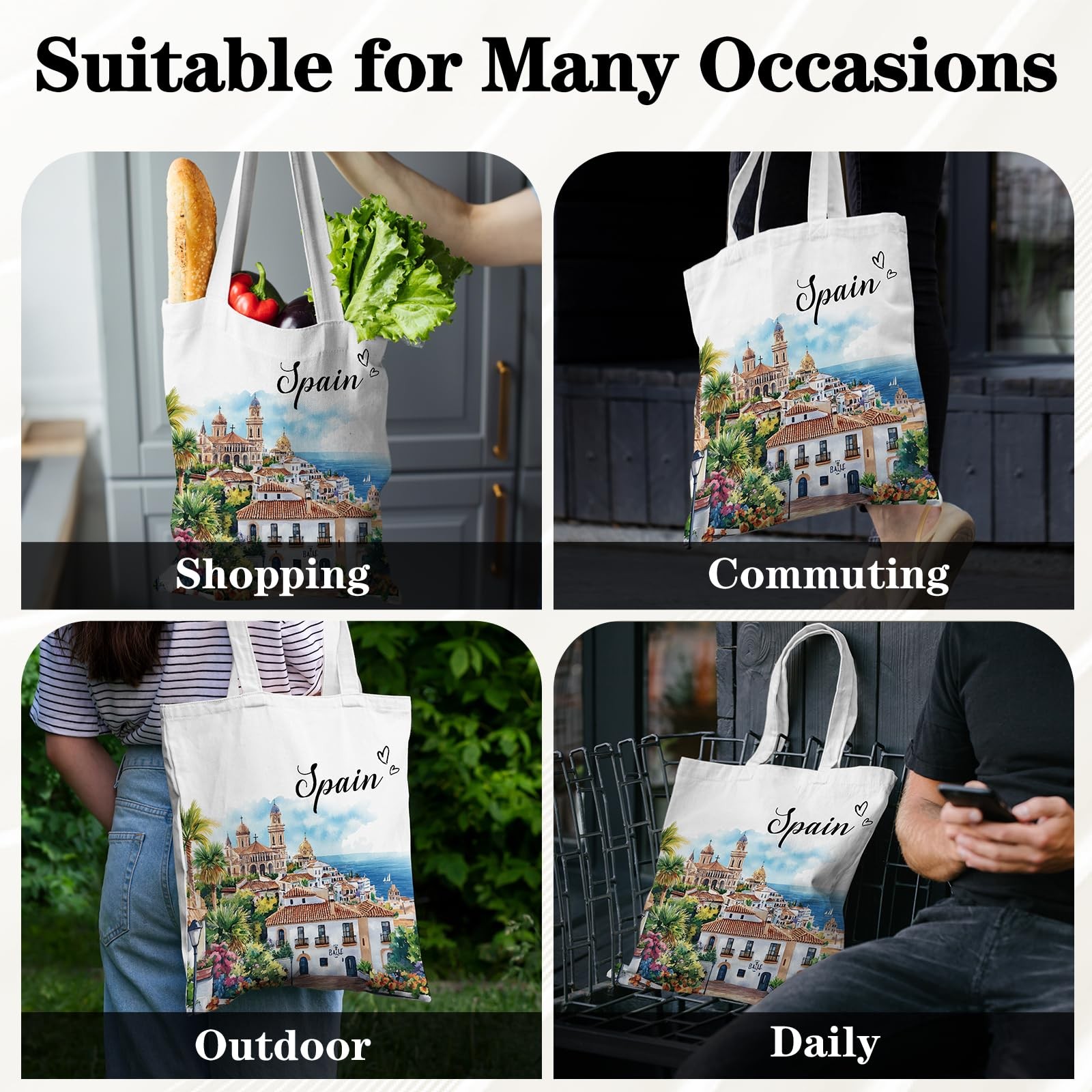 VeloKomo Spain Souvenirs Tote Bag – Cotton Travel One Size, Multicolor