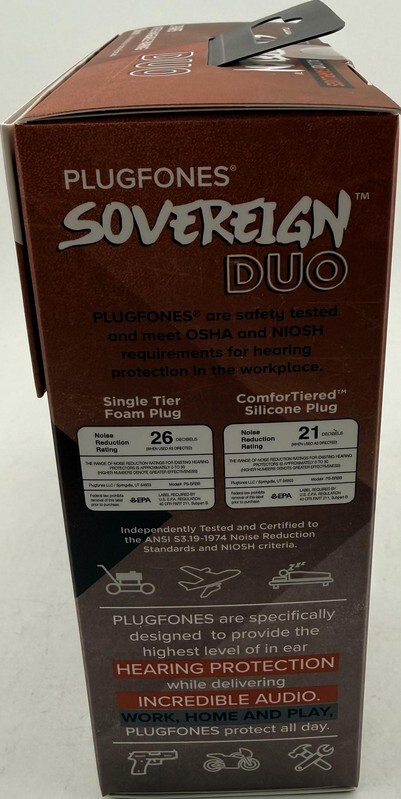 PLUGFONES SOVEREIGN DUO PS-BRBB 26DB TRUE WIRELESS AUDIO EARPLUGS OSHA CERTIFIED