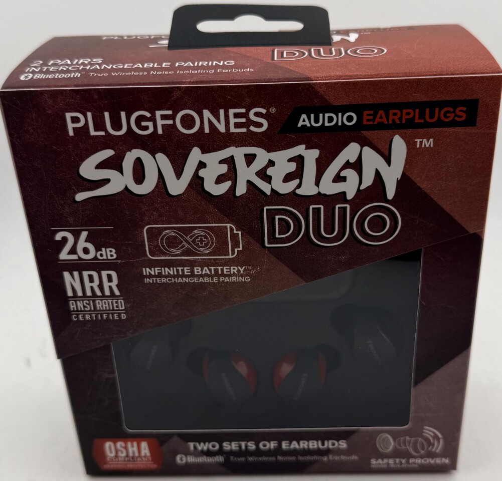 PLUGFONES SOVEREIGN DUO PS-BRBB 26DB TRUE WIRELESS AUDIO EARPLUGS OSHA CERTIFIED