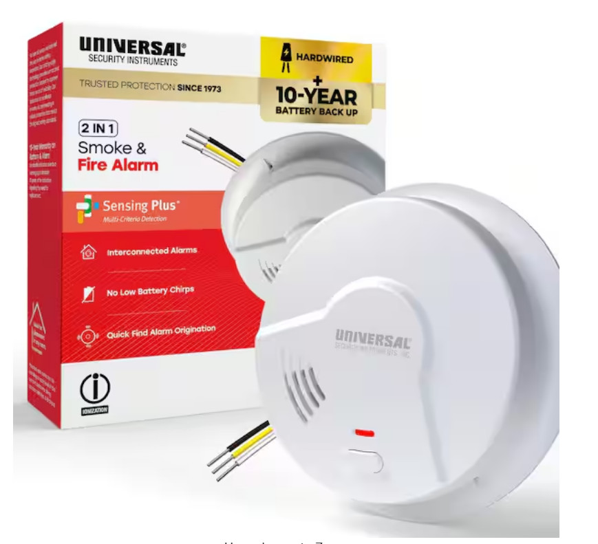 NEW USI/SM/HW10YR 2-IN-1 Smoke & Fire Alarm Hardwired + 10 Yr Battery Free Ship