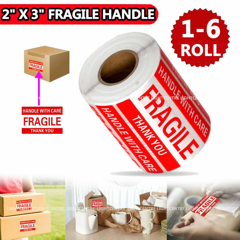 2″ x 3″ Fragile Handle With Care Thank You Stickers Labels 500 Per Roll /1-6Roll