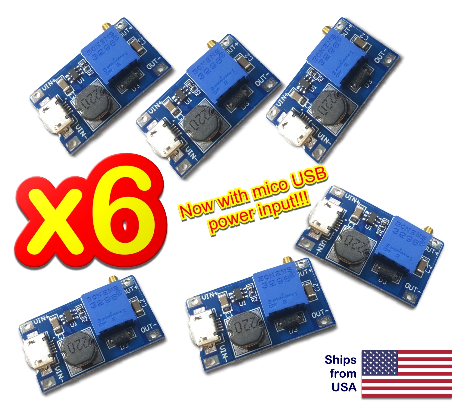 MT3608 DC 2A Step Up Power Boost Module 2v~24v Converter Arduino US – 6 pcs
