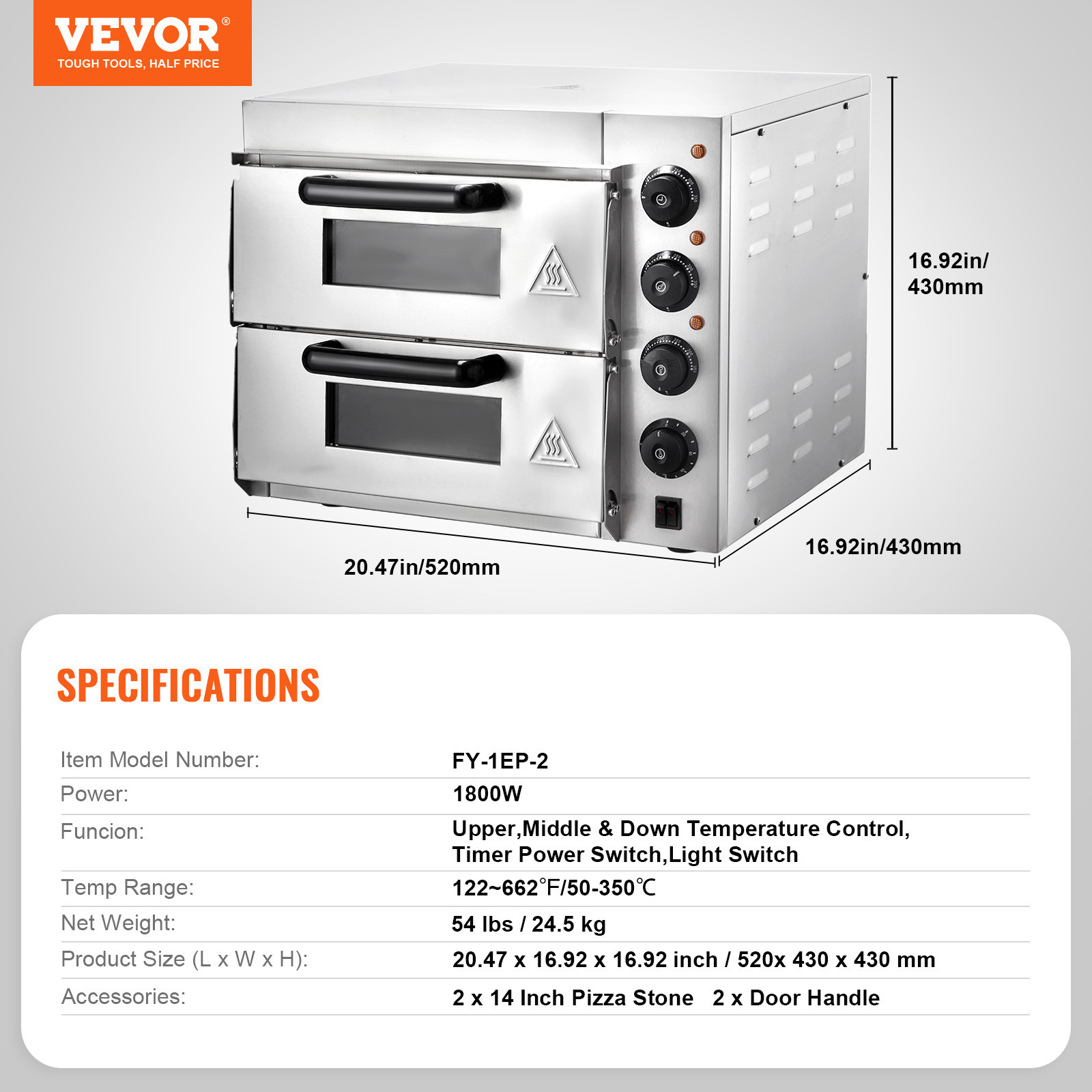 VEVOR Commercial Countertop Pizza Oven Electric Pizza Oven for 14″ Pizza Indoor