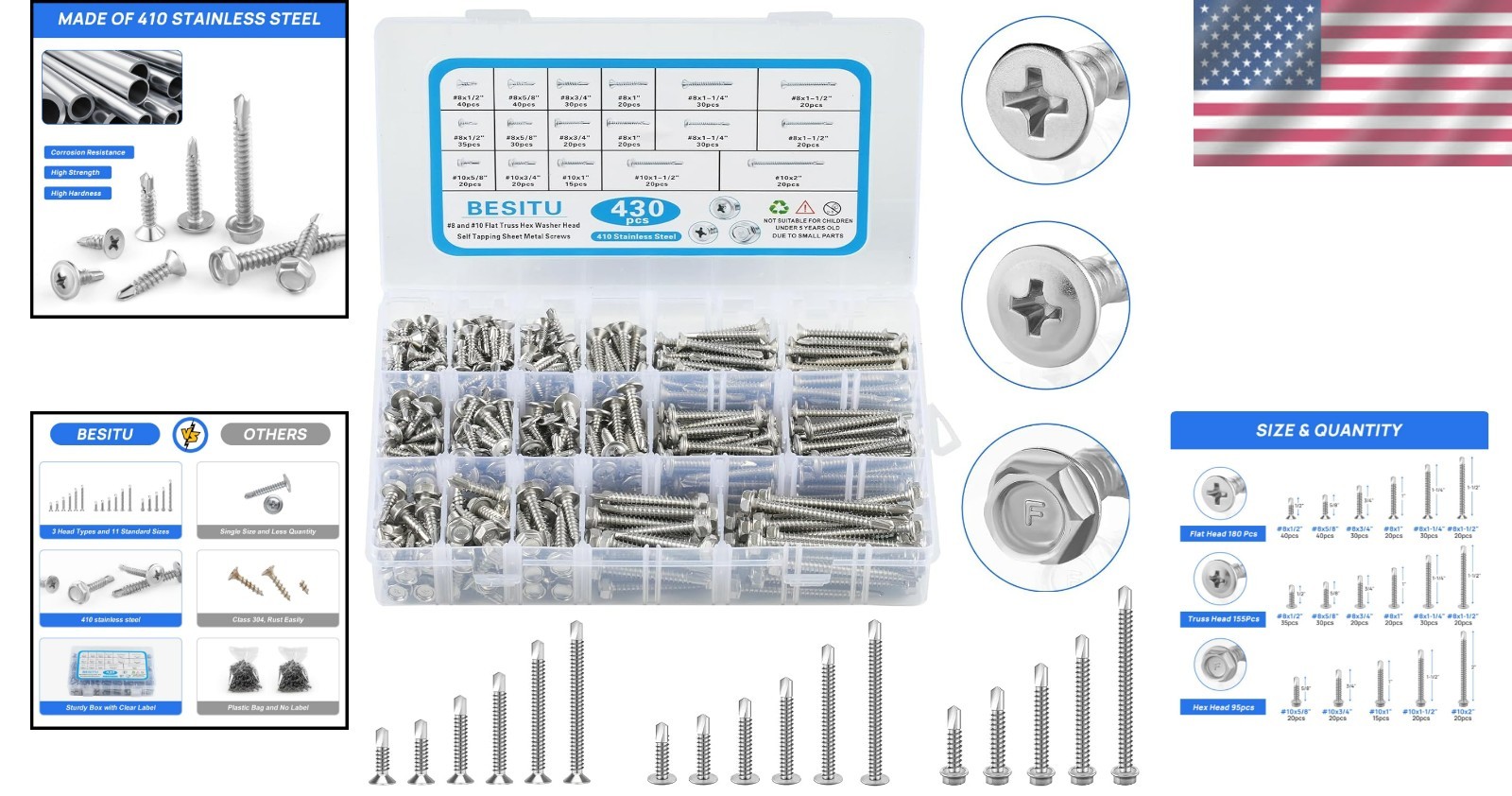 Complete 430pcs Self-Tapping Screws Assortment – Durable & Lightweight Design