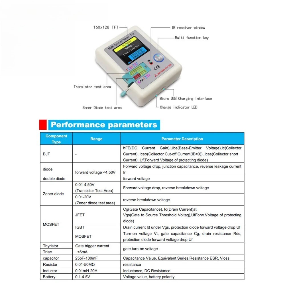 Multi-Function Tester LCR-TC1 1.8 inch for Diode Triode Capacitor Resistor ESR