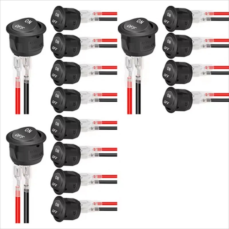 5Pcs 12V round Rocker Switch AC 6A/250V 10A/125V SPST 2 Pin 2 Position On/Off T