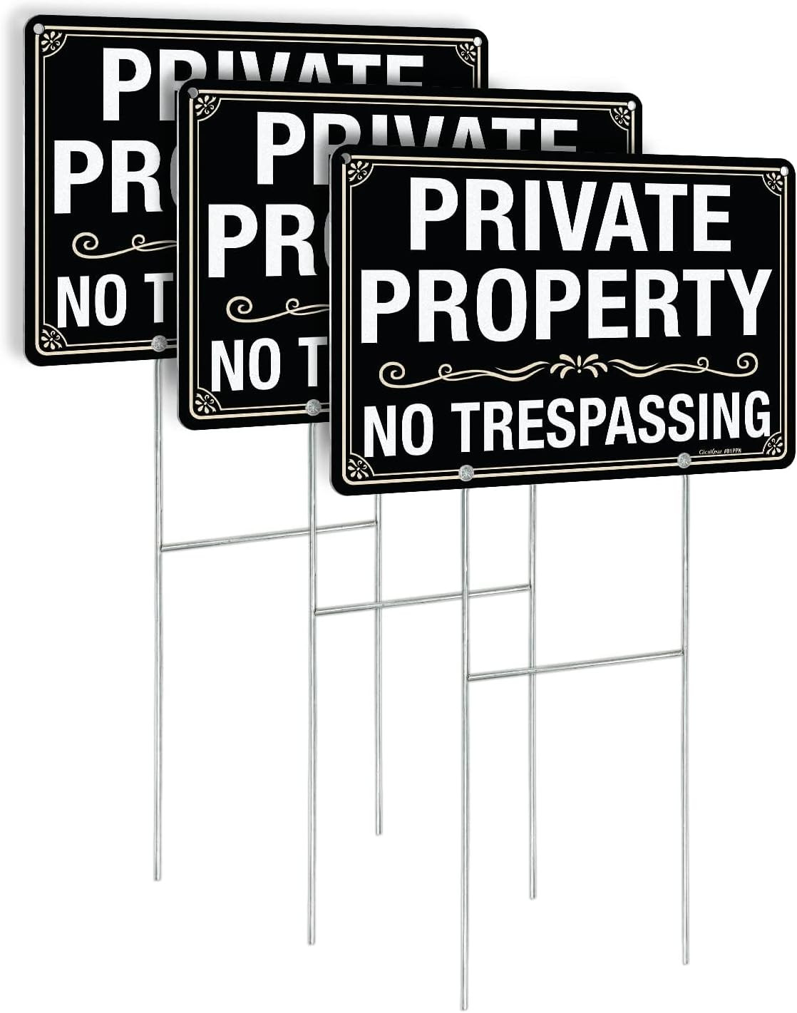 3 Pack No Trespassing Signs Private Property Sign 12×8 inches, 12″×8″ 3