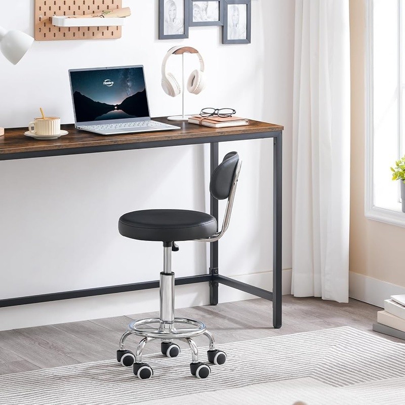 Height Adjustable Drafting Chair Rolling Stool Ergonomic 360° Rotation PU Seat