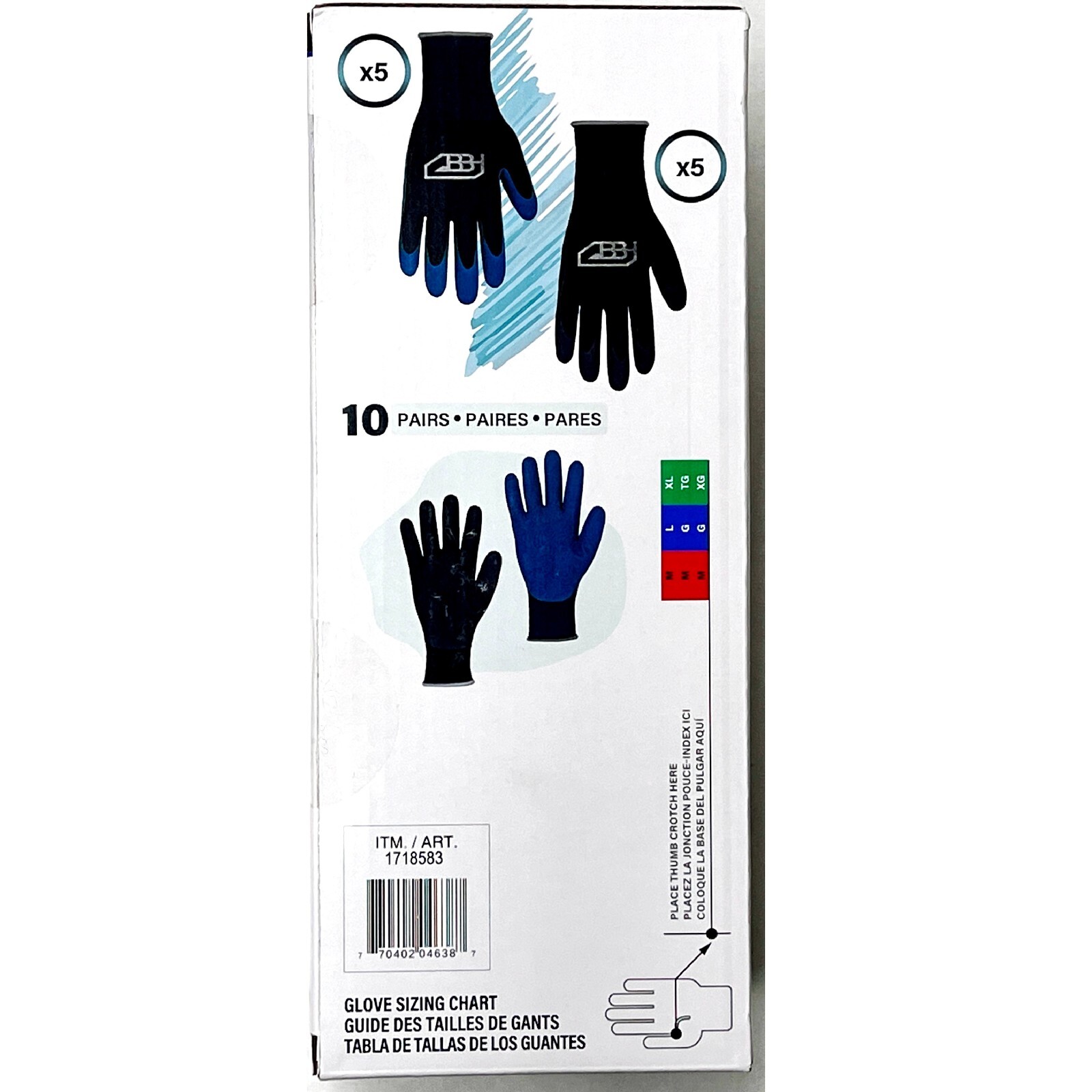 1718583, BBH Spring Work Gloves Latex Coated Multicolor 10 Pairs, 770402046400