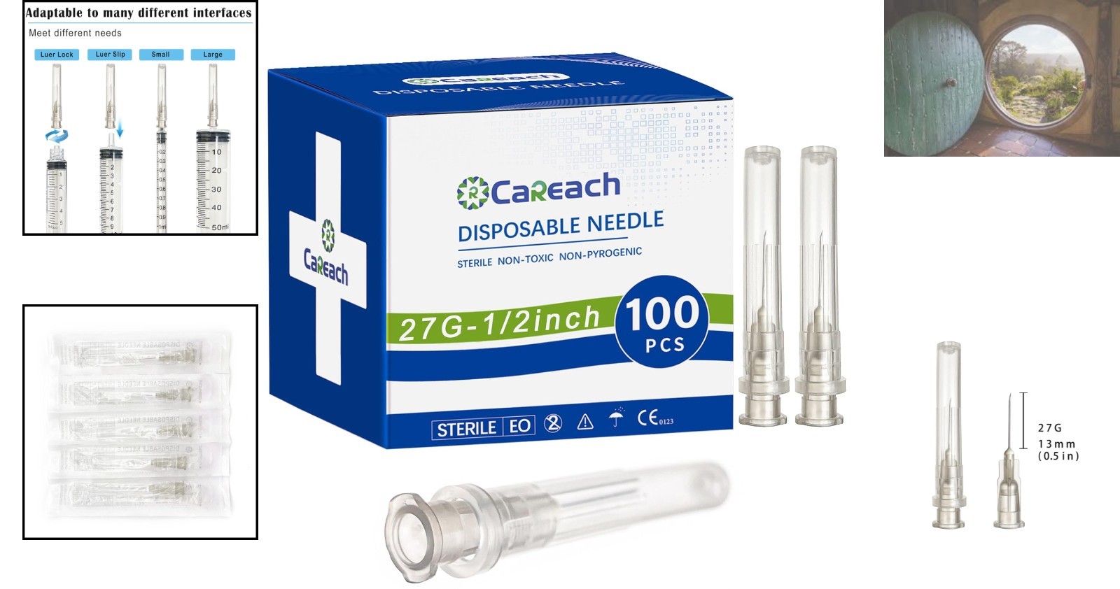 100pcs 27G x 1/2 Inch Stainless Steel Needles – Sterile & Individually Wrapped