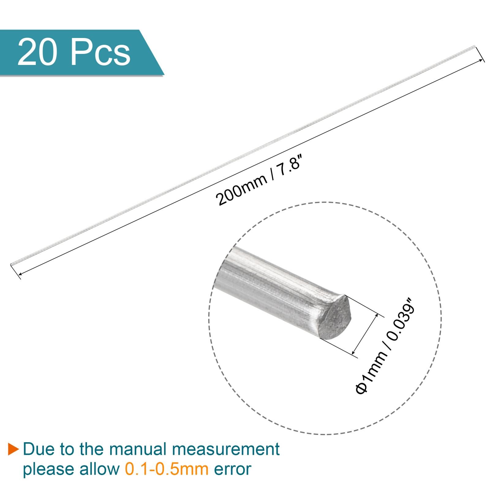 304 Stainless Steel Round Rods Bar, 1mm x 200mm for DIY Craft Pack of 20
