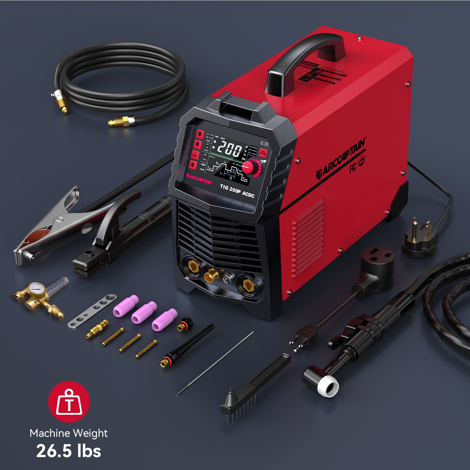 ARCCAPTAIN TIG Welder AC/DC 200Amp with Pulse, Aluminum TIG Welder 110V/220V