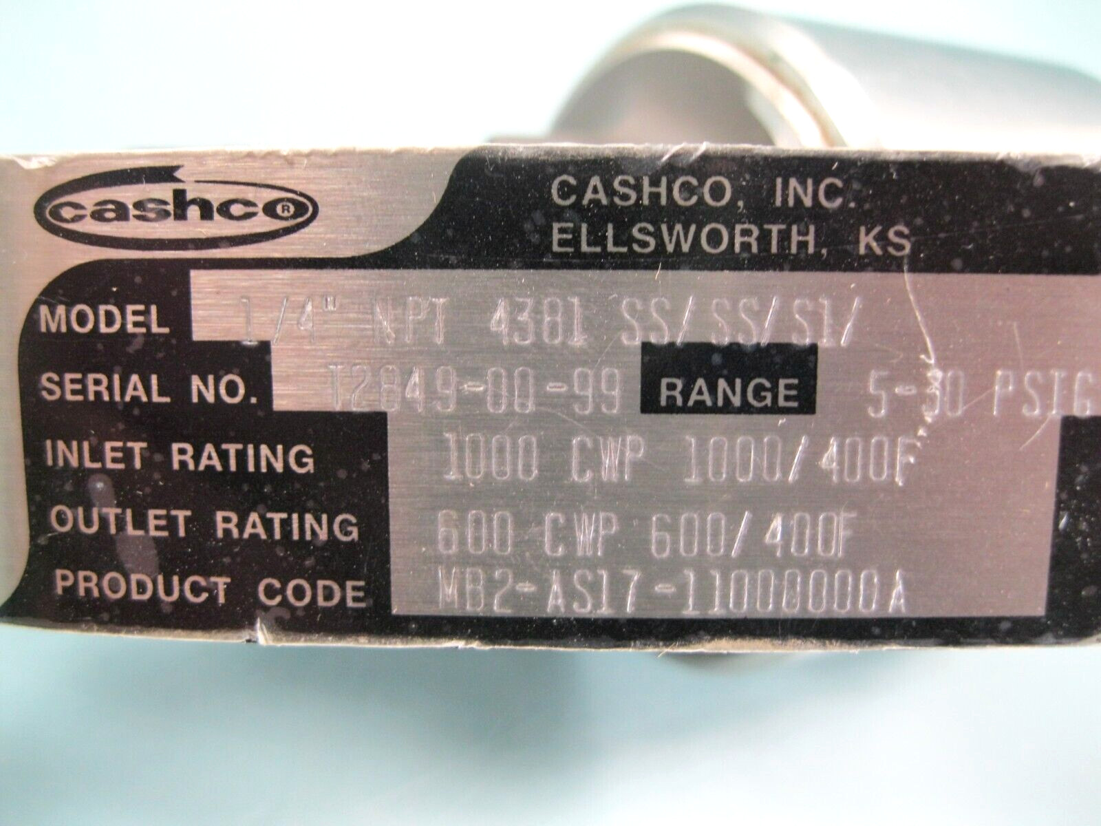 1/4″ FNPT Cashco 4381 SS/SS/S1 Stainless Steel Pressure Regulator F13