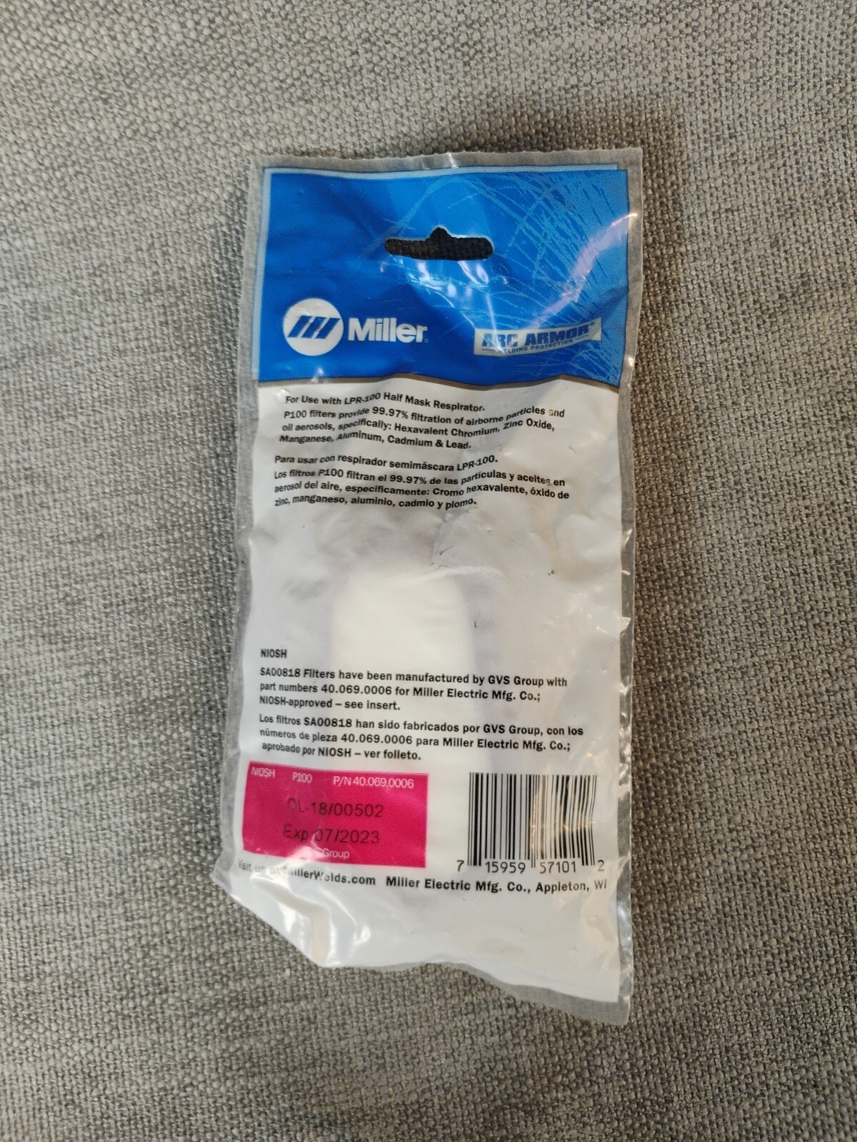 Miller Electric Sa00818 Filter • Niosh Rating P100 • Magenta Exp 07 2023
