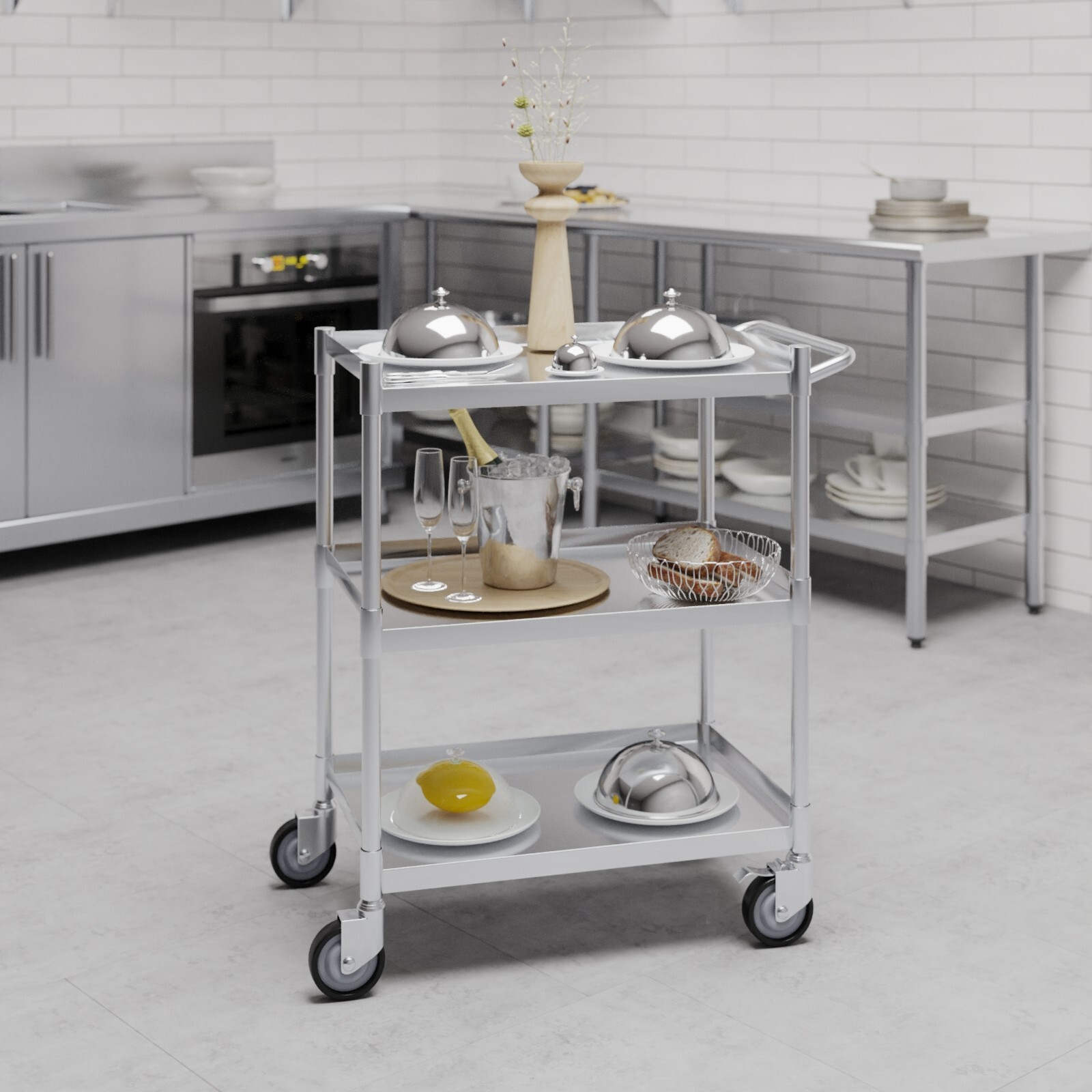 3 Shelf Stainless Steel Tubular Cart. 15 in. x 24 in. x 33 in.