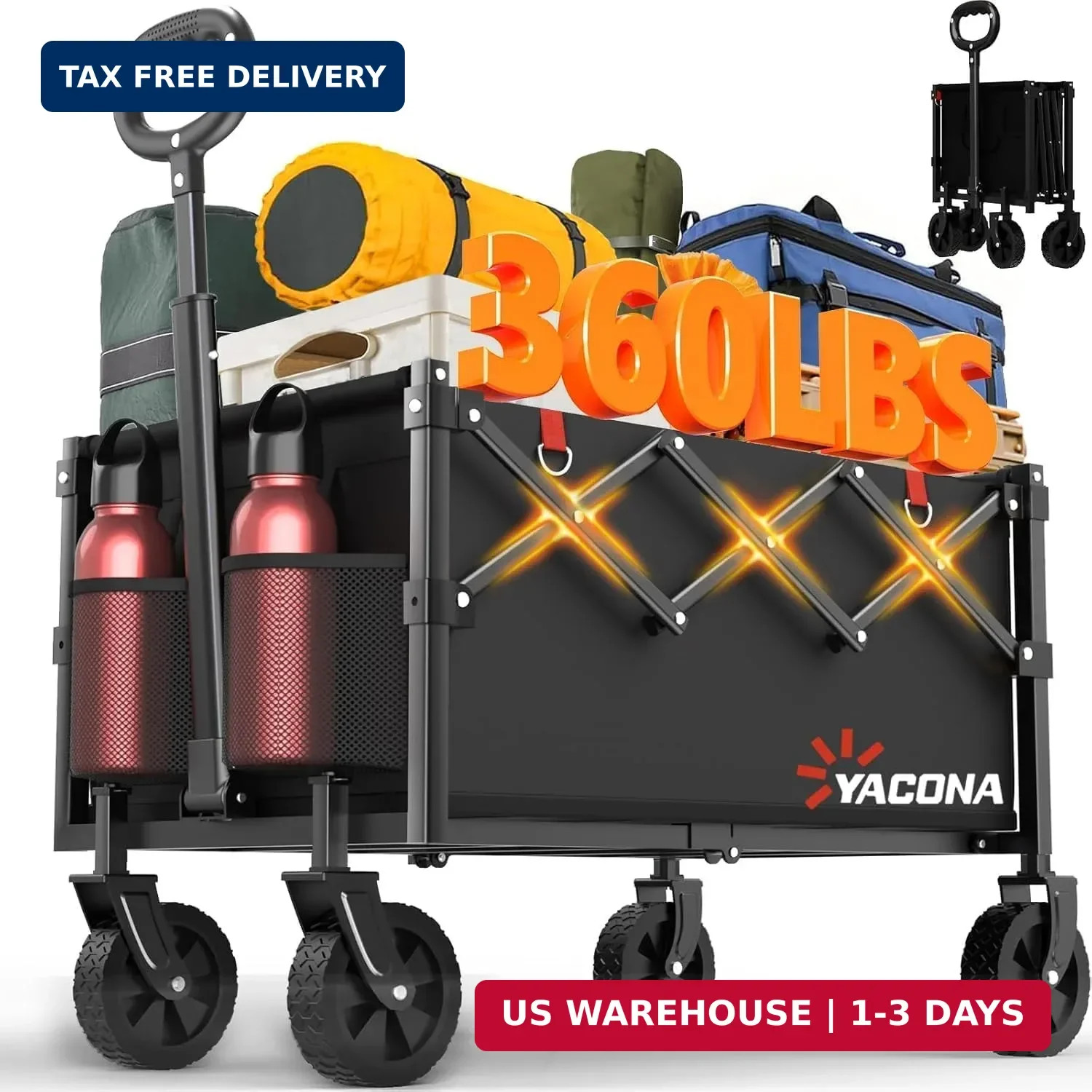 Yozoia Wagons Carts Foldable, Lightweight Portable Utility Shopping Cart with Wh