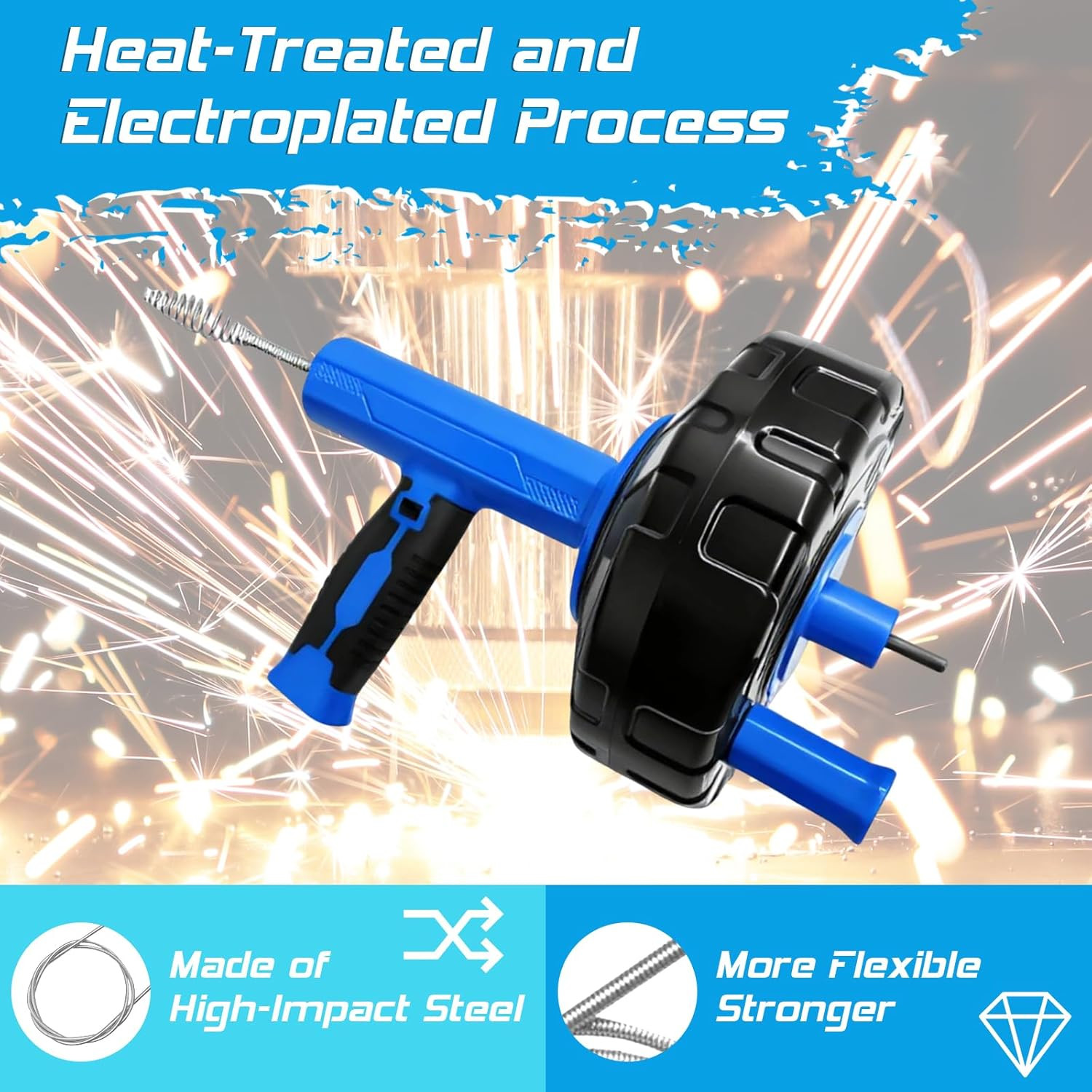 25FT Auto Feed Drain Snake Auger Drill or Manual Hair Clog Remover | 25FT Flexib