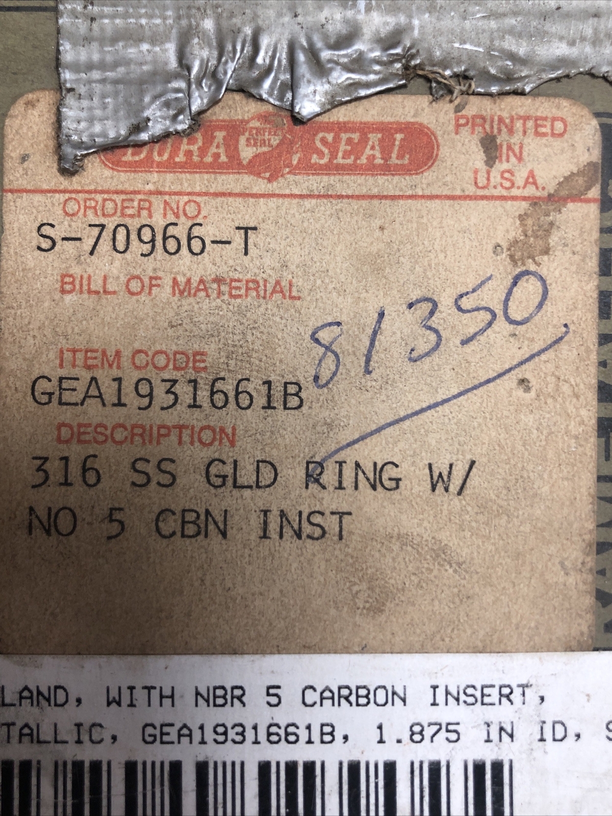 Durametallic GEA1931661B 1.875 In ID Gland Ring with Nbr 5 Carbon Insert