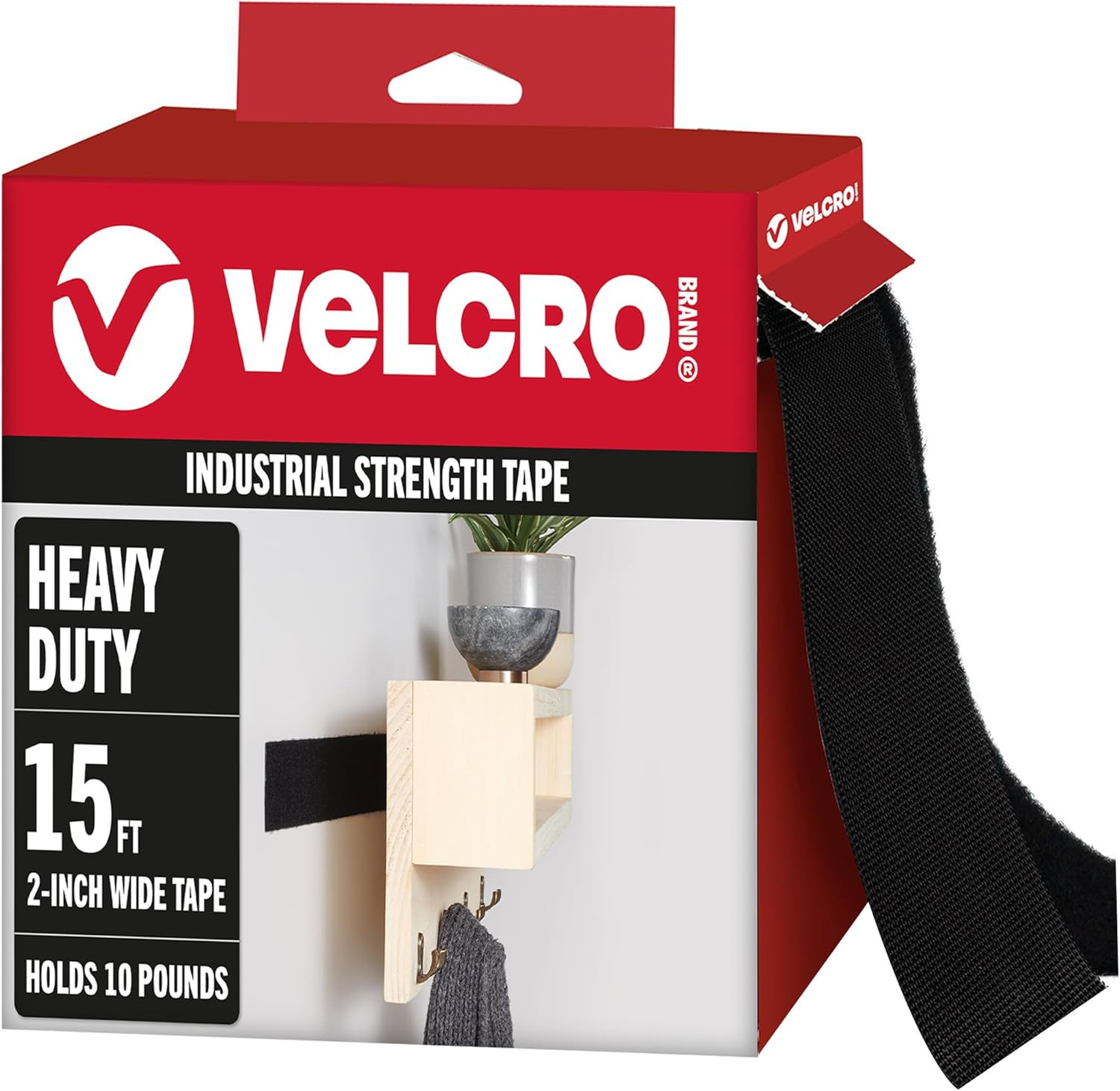 Heavy Duty Hook Loop Tape 15Ft x 2in Strong Adhesive Holds 10lbs Black