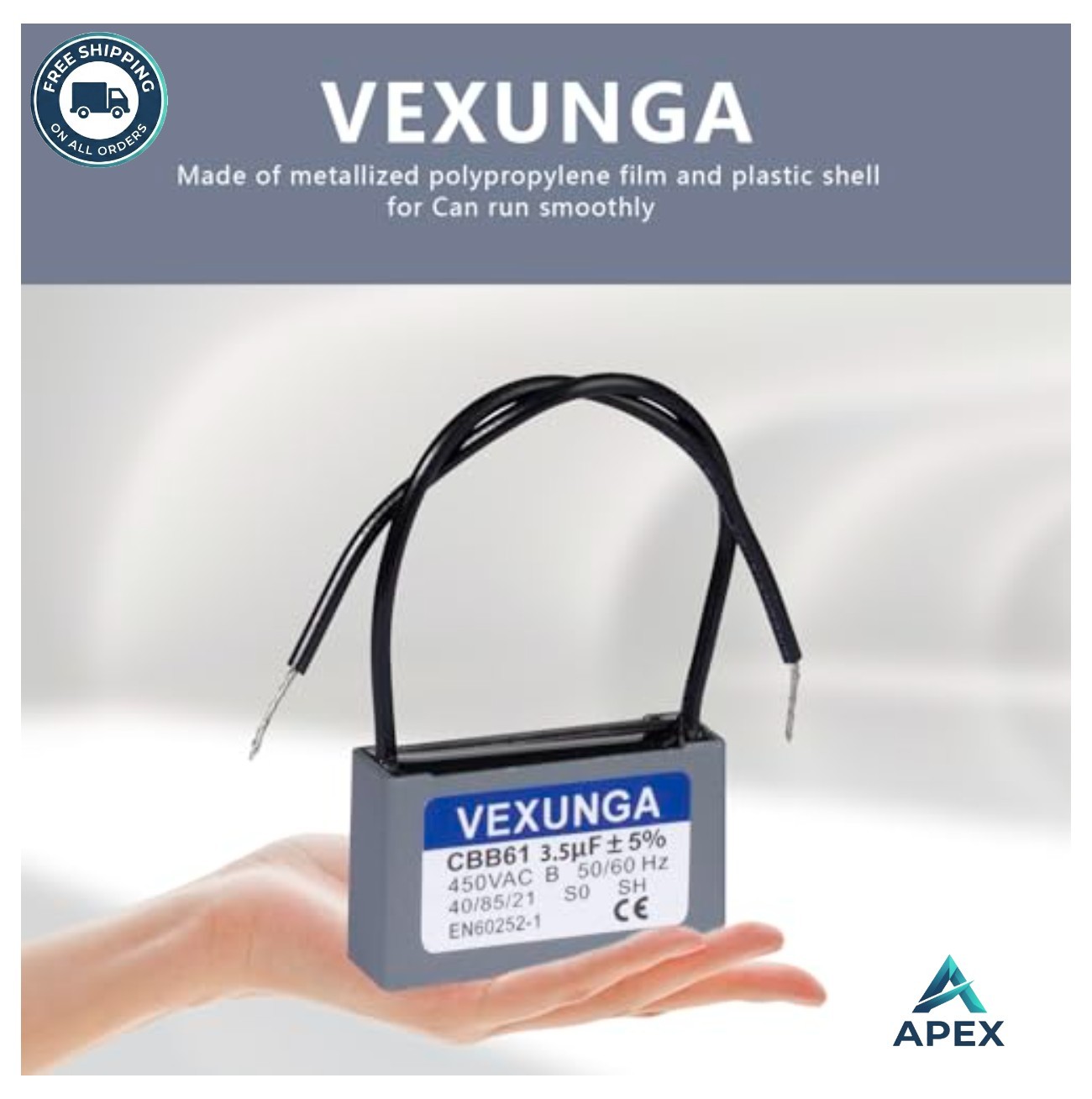 Ceiling Fan Capacitor CBB61 3.5uF 450VAC 2 Wire 50/60Hz Replacement for Fans