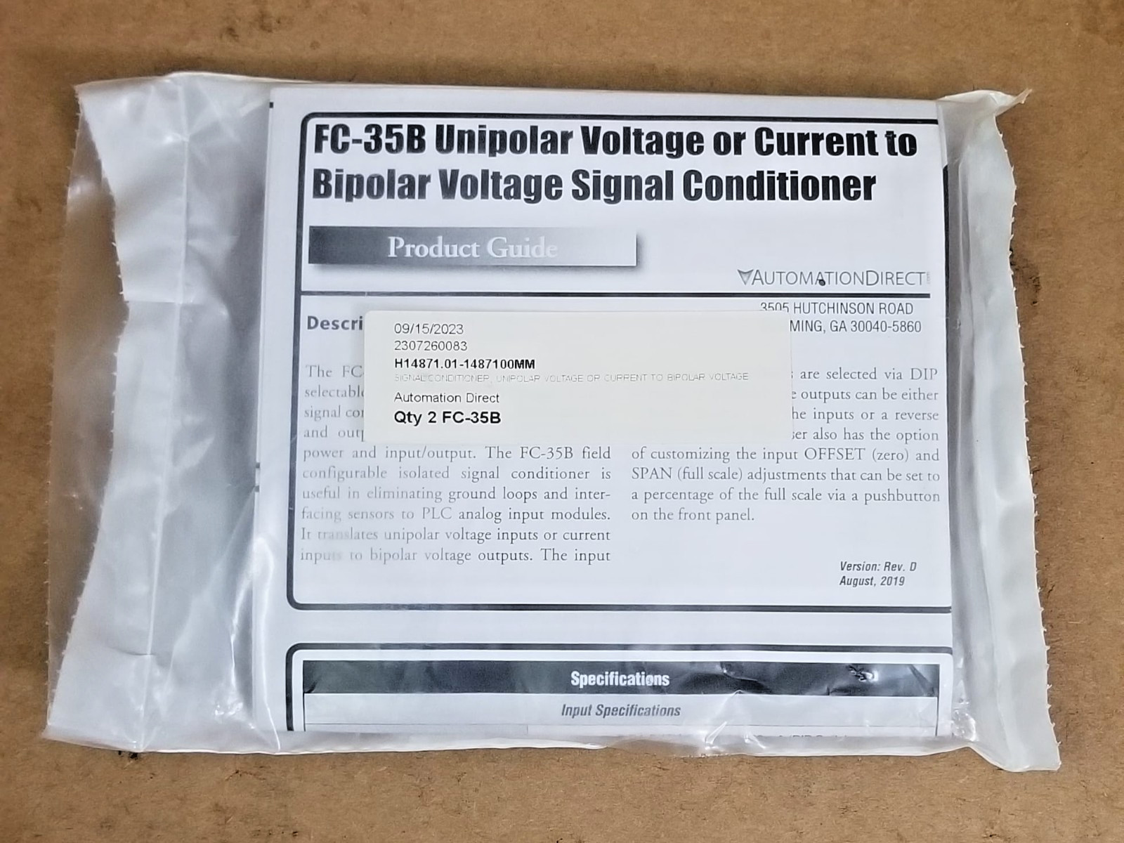 AUTOMATION DIRECT FC-35B 24V CURRENT TO BIPOLAR VOLTAGE SIGNAL