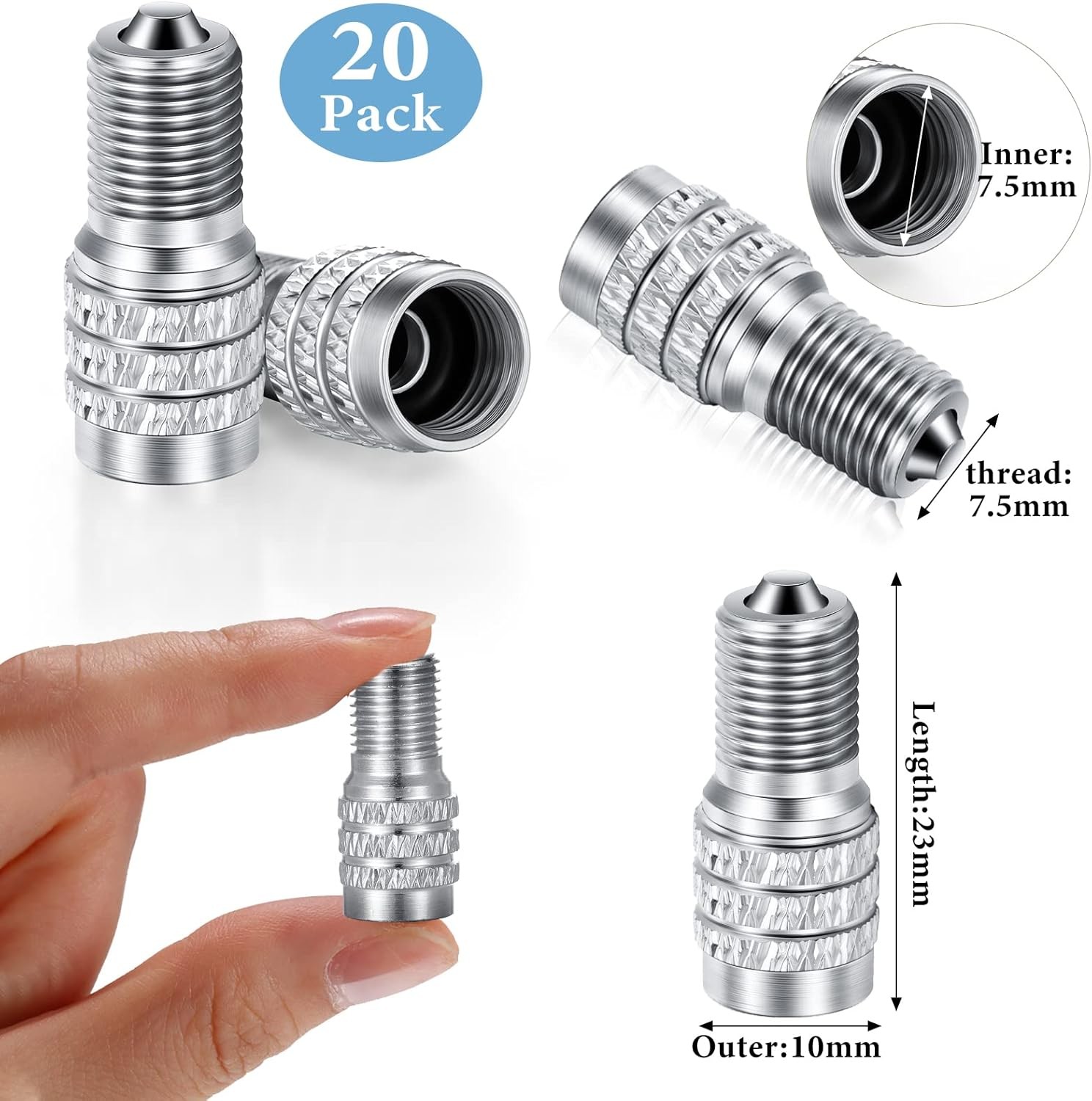 20 Pcs Double Seal Metal Valve Stem Caps for High Pressure Truck, Car, RV, Semi,
