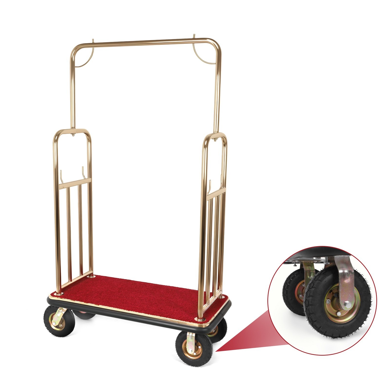 Hotel Luggage Cart 1200 lbs Capacity Stainless Steel Bellman Cart with 8″ Wheels