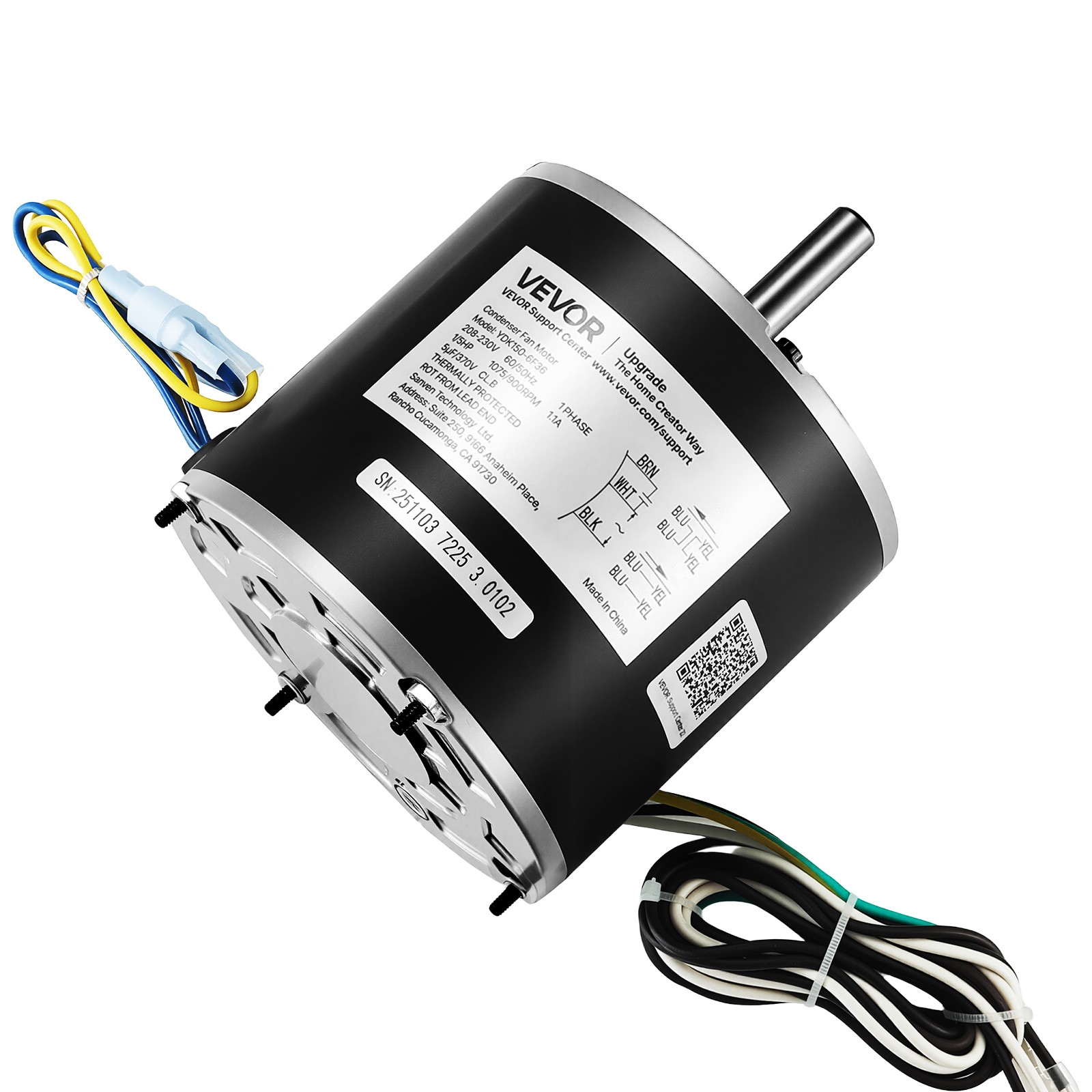 VEVOR Condenser Fan Motor with Capacitor 1/5HP 1075/900RPM 208-230V CW/CCW