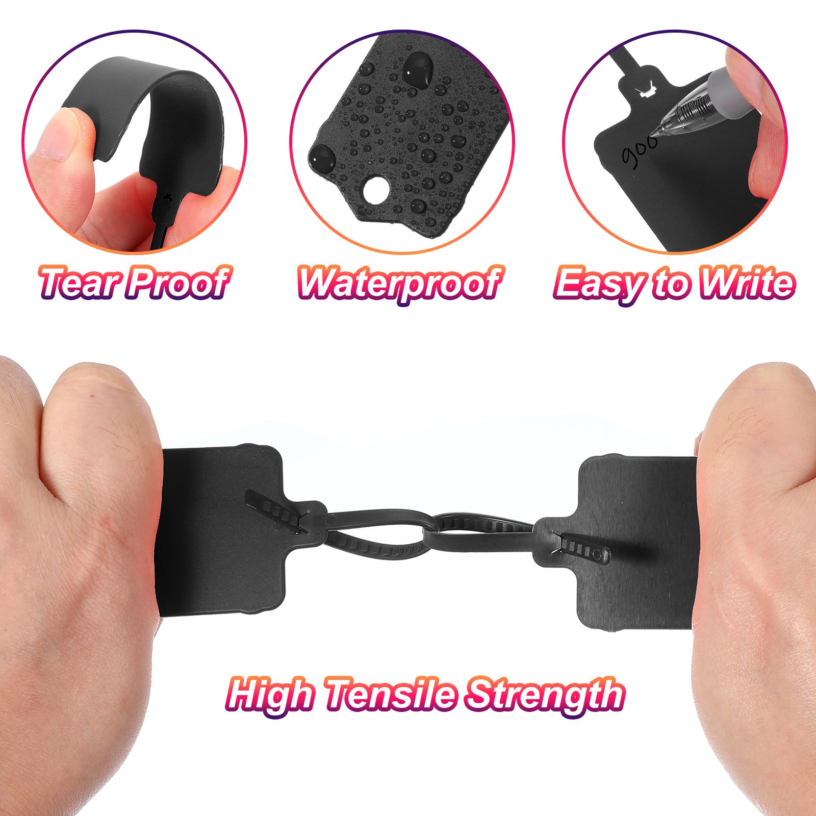 50Pcs Blank Waterproof Plastic Tags, Label Shipping Tag, Black 2.48 x 1.46Inch