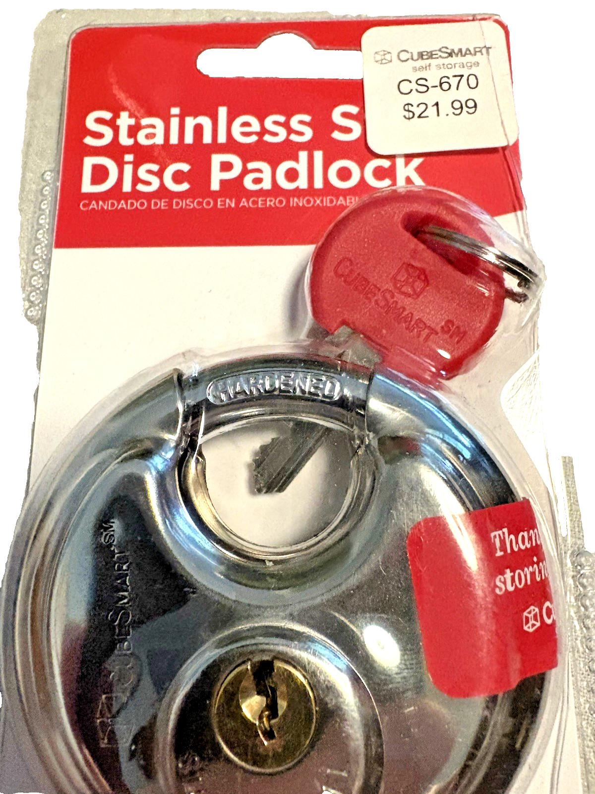 NEW CUBESMART CS-670 2-3/4″ STAINLESS STEEL DISC PADLOCK