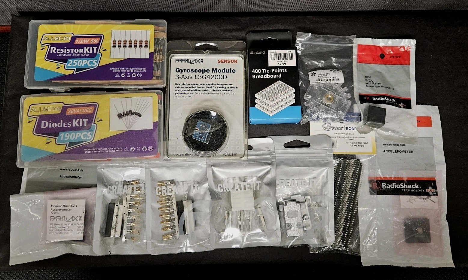 Mixed Lot Of Diodes Kit, Resistor Kit, Accelerometers And Other Parts