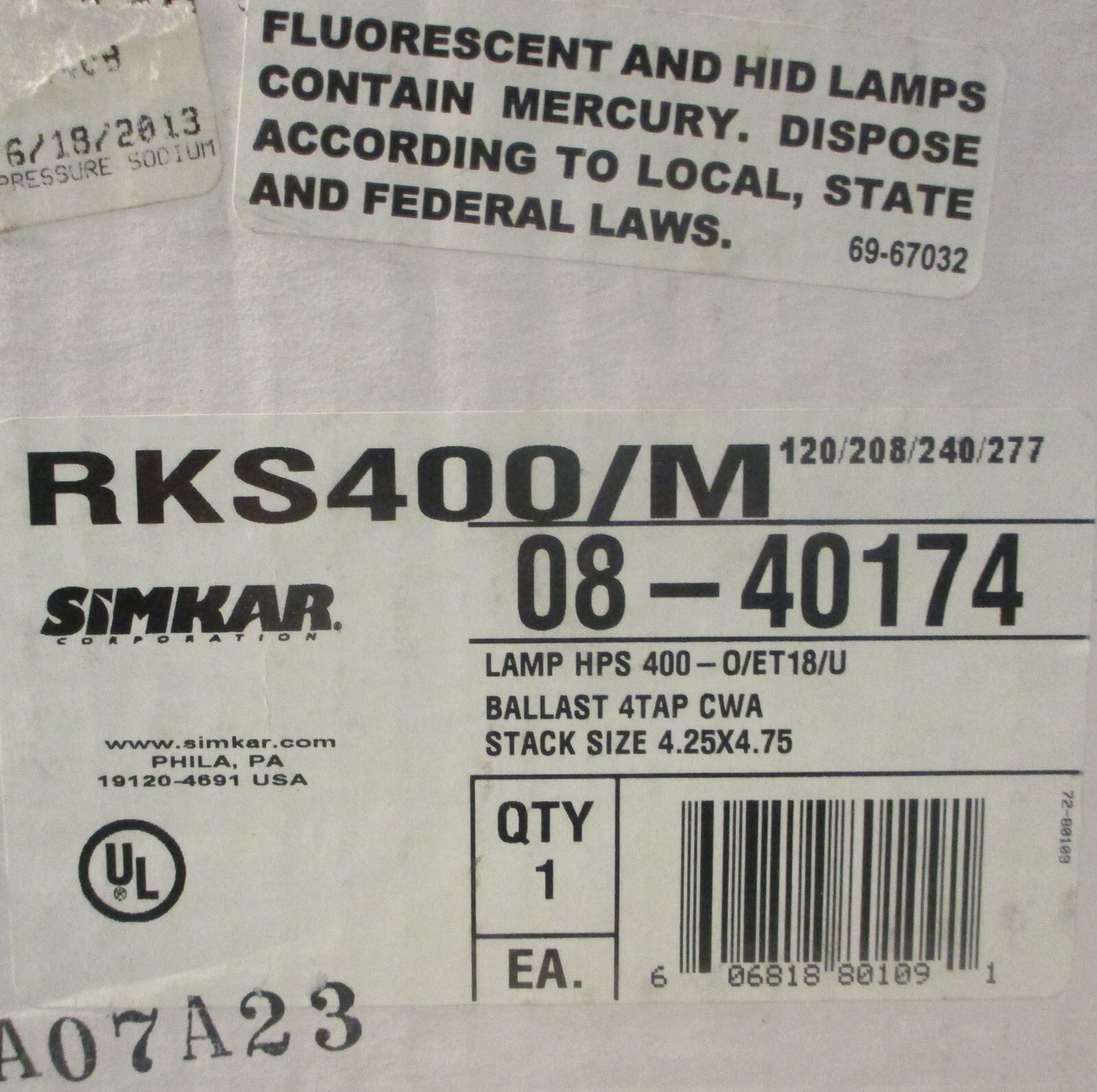 Simkar RKS400/M HID Ballast Replacement Kit 400W 120/208/240/277V 60Hz