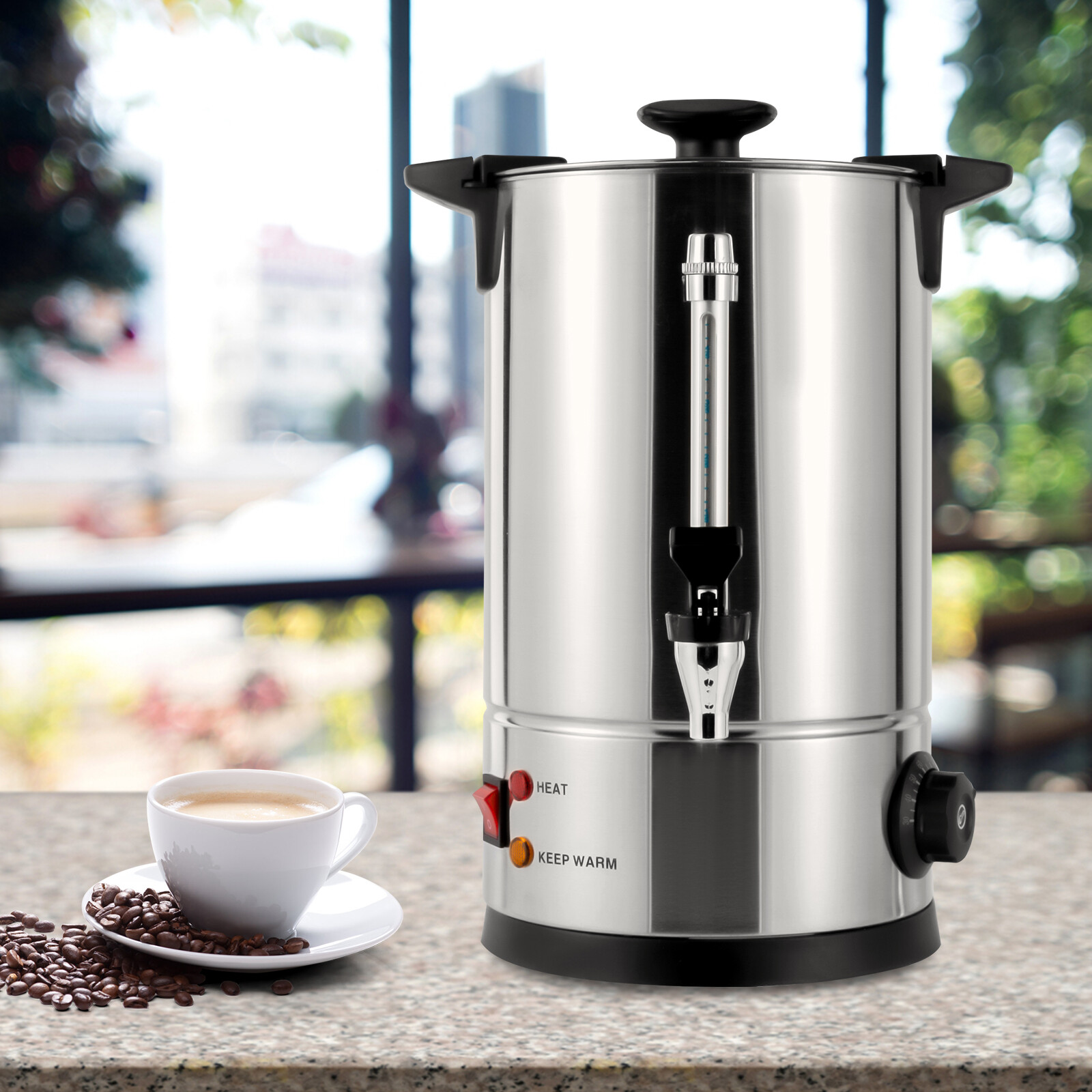 8L/2.11gal Commercial Grade Stainless Steel Coffee Maker Hot Water Urn 1000W
