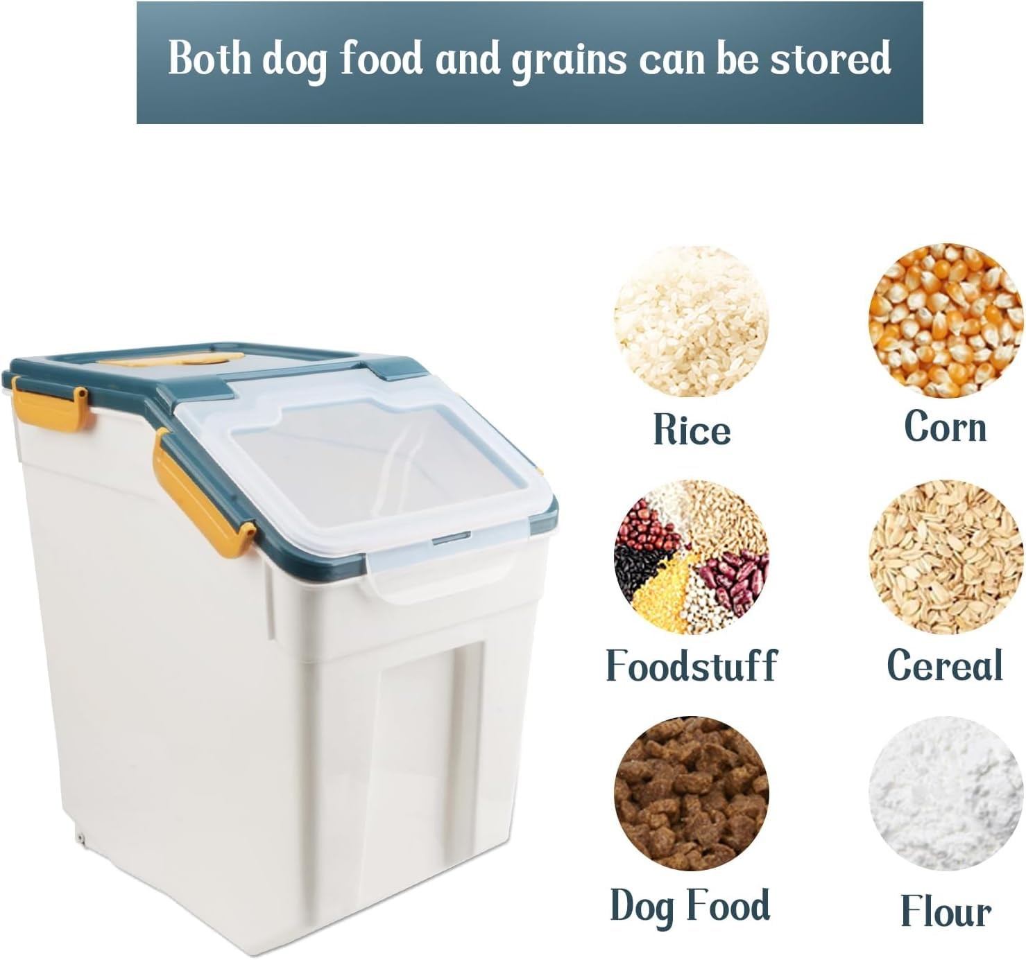 50lb Flour Storage Container 2 Pack Dark Blue with Wheels Measuring Cup Scoop