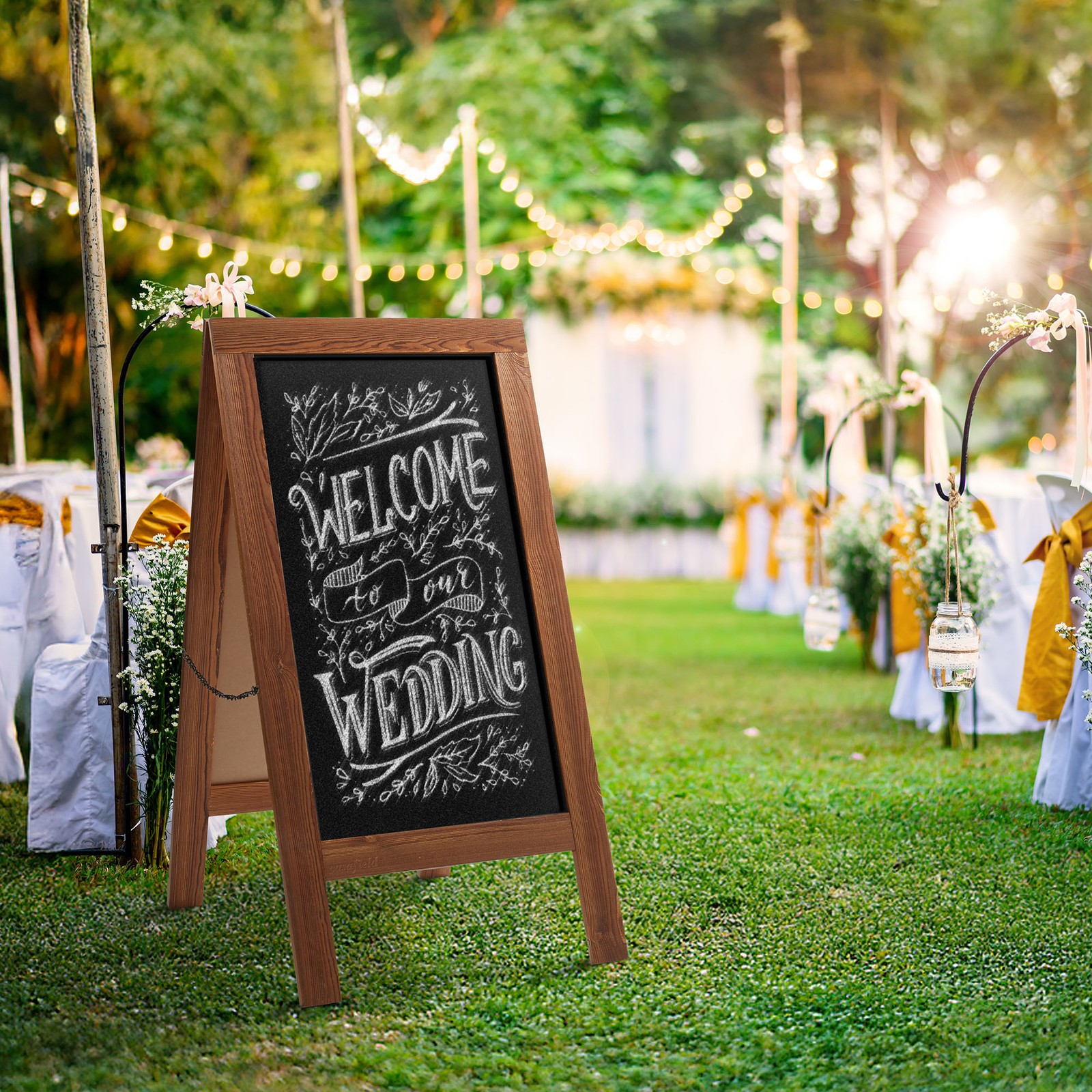 A Frame Chalkboard Sign, 40″x20″ Double-Sided Magnetic Menu Board, Rustic Brown