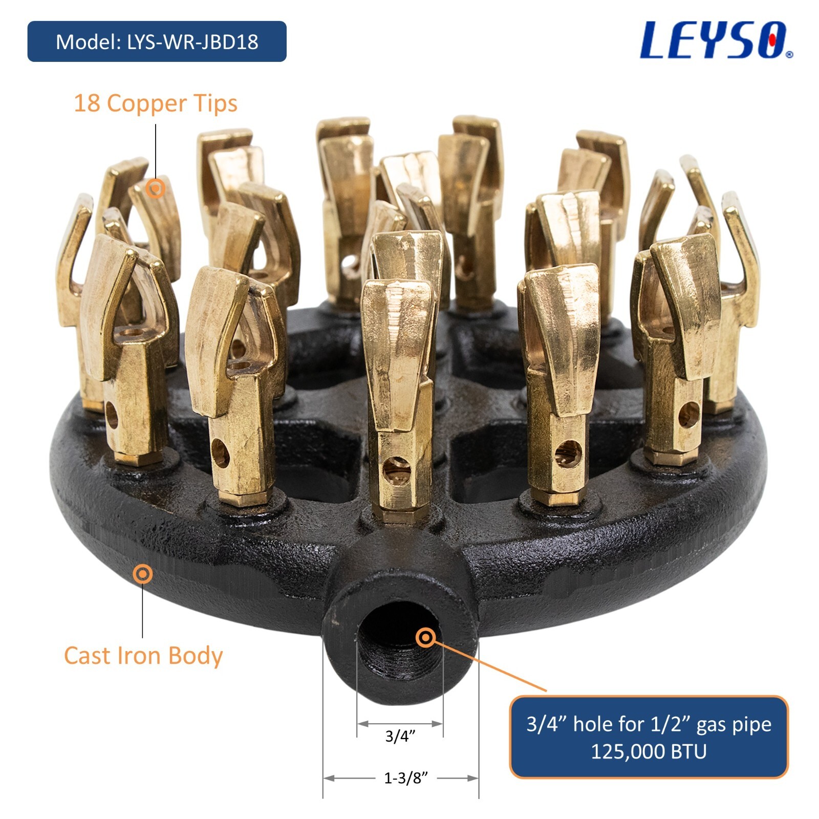 Leyso WR-JBD 18 Duck Mouth Shape Copper Tips Jet Burner Cast Iron Body