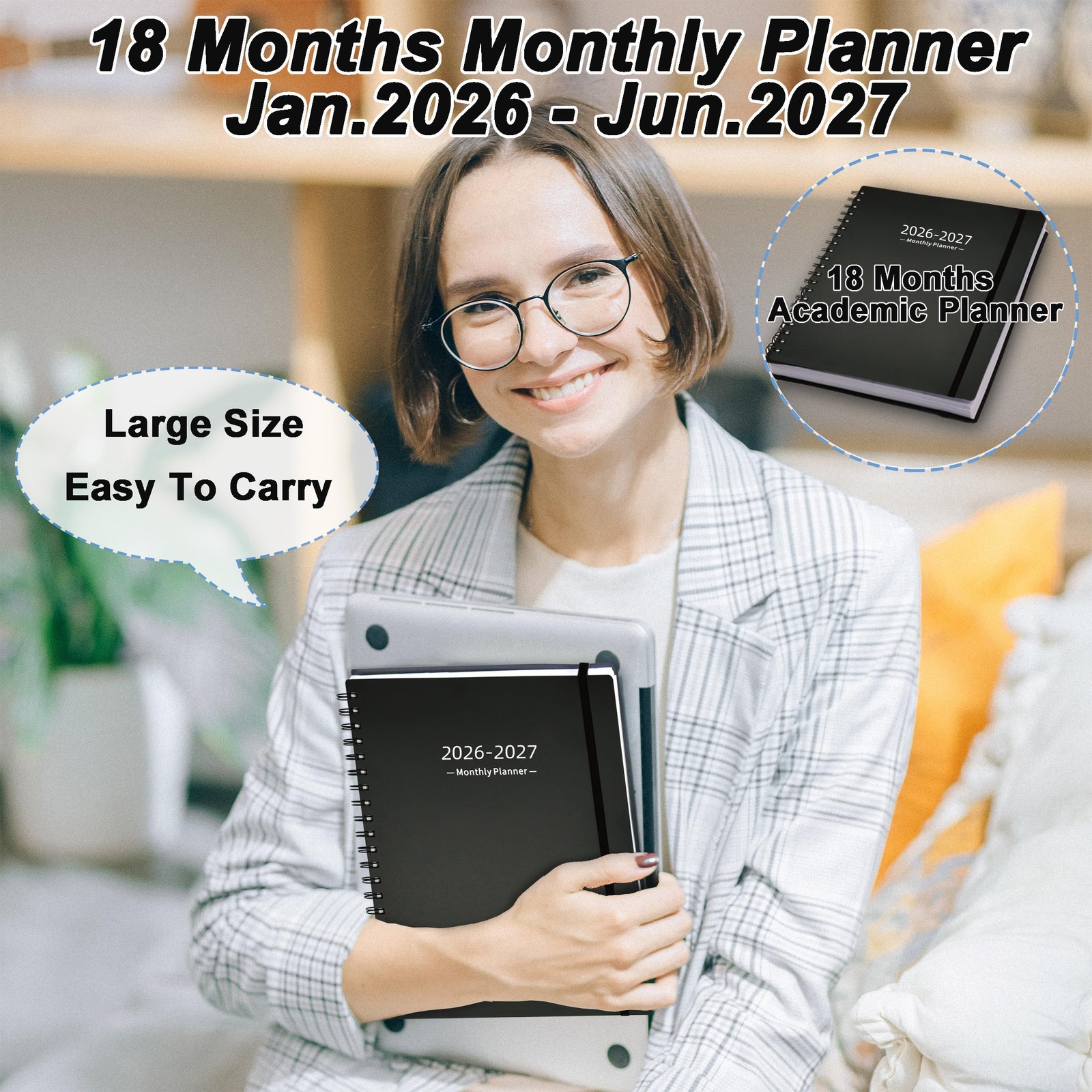 2026-2027 7.4 x 9.6 x 0.35 inches, Monthly Planner Black(Dated 2026.1-2027.6)