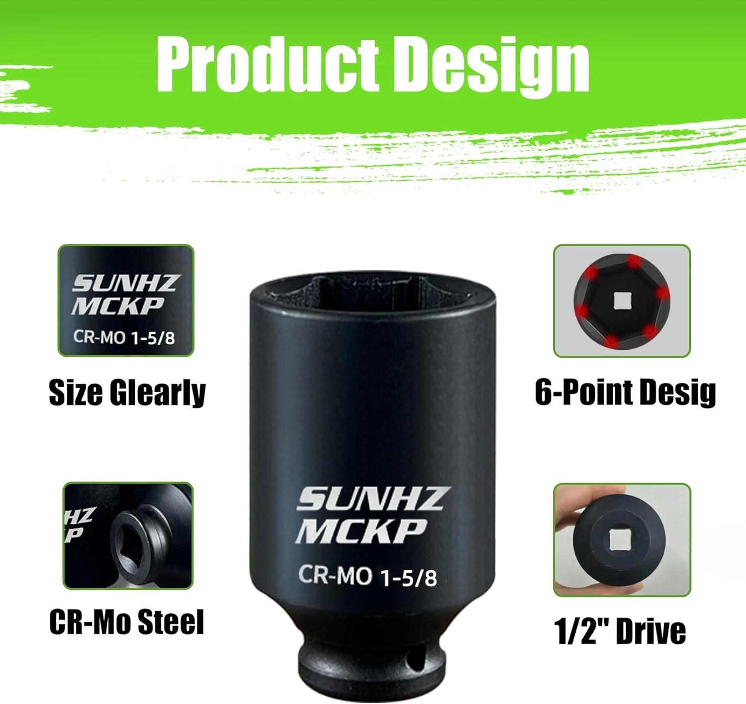 1/2″ Drive Deep 6-Point Impact Socket Set, 8-Piece Standard SAE Spindle Axle Nut