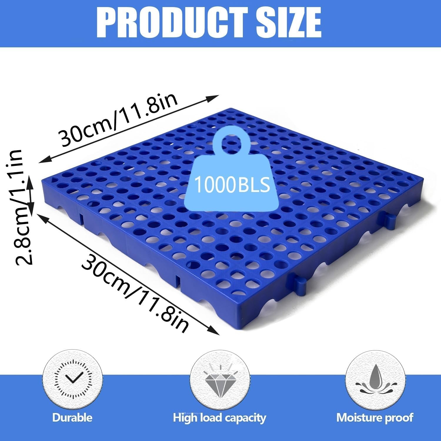 Durable Blue Plastic Storage Pallets for Basement and Garage – 4-Pack, 1000 lbs