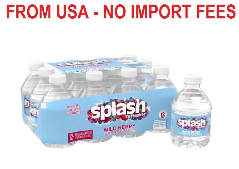 SPLASH REFRESHER Wild Berry Flavored Water, 8 Fl Oz, Plastic Bottle Pack of 12
