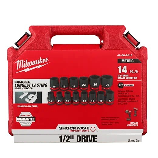 Milwaukee 49-66-7013 14PC SHOCKWAVE impact Duty 1/2″ Drive Metric 6pt Socket Set