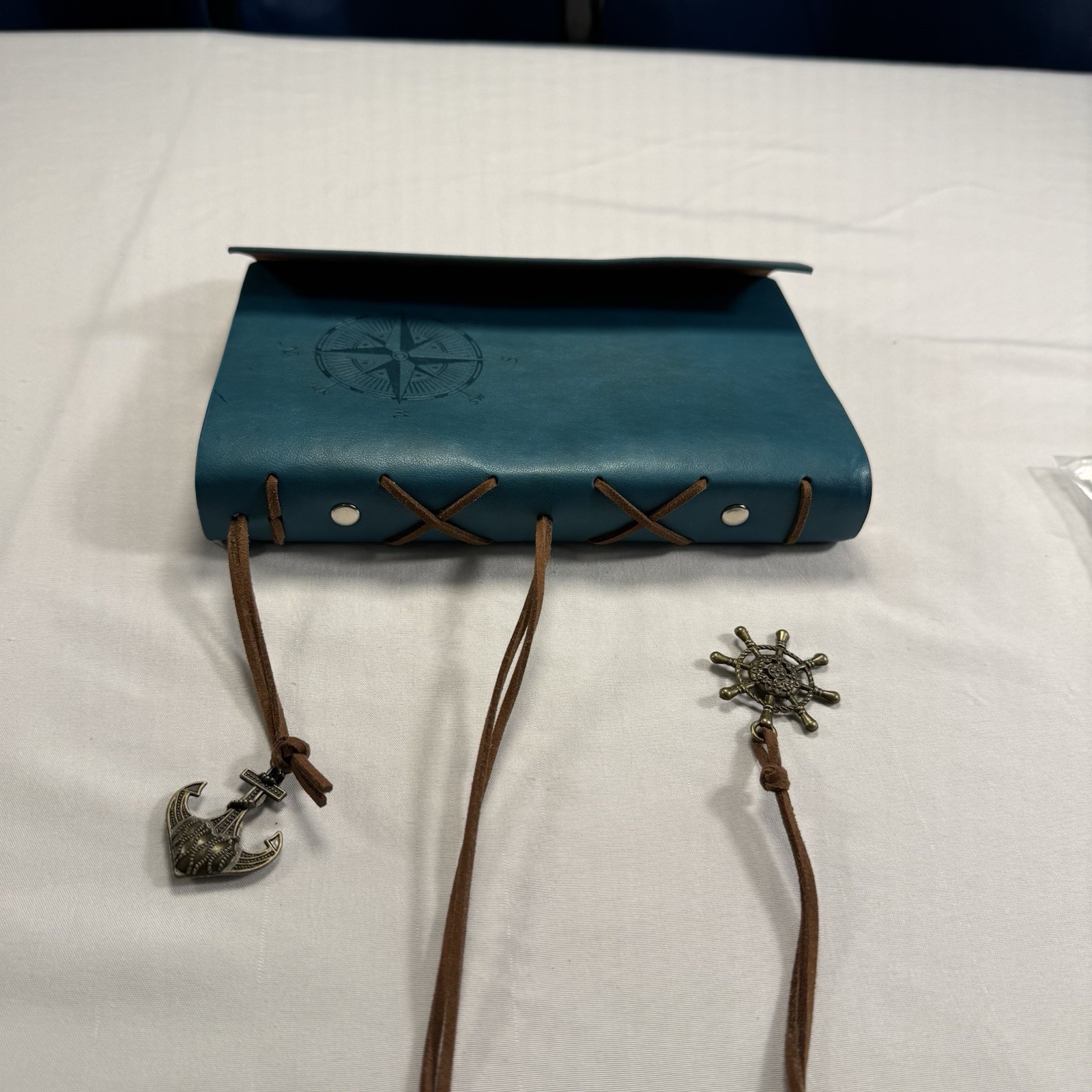 Blue Faux Leather Journal Scrapbook Anchor Compass Pages Refillable