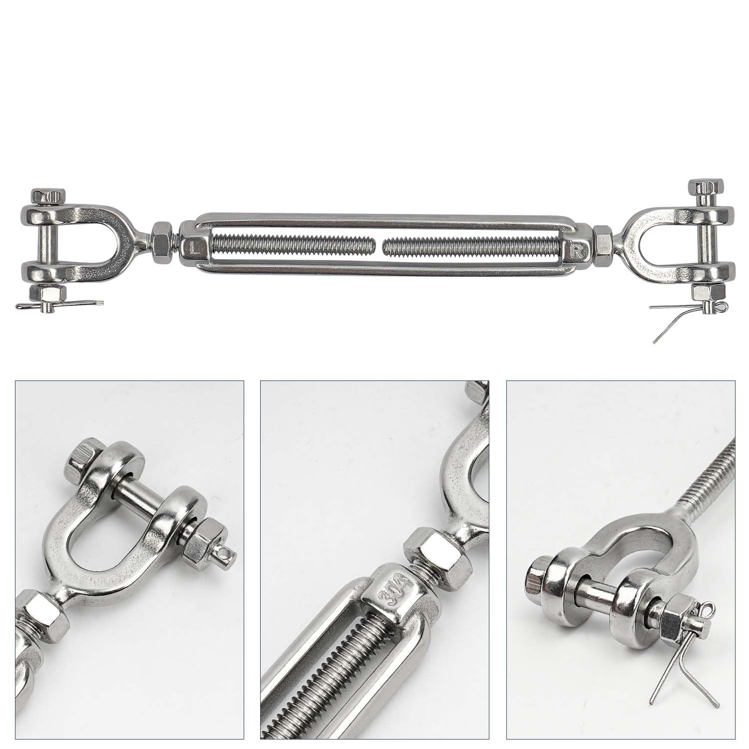 Turnbuckle 3/16 M5 304 Stainless Steel 660 Lbs Jaw Cable Wire Tension 3 PCS