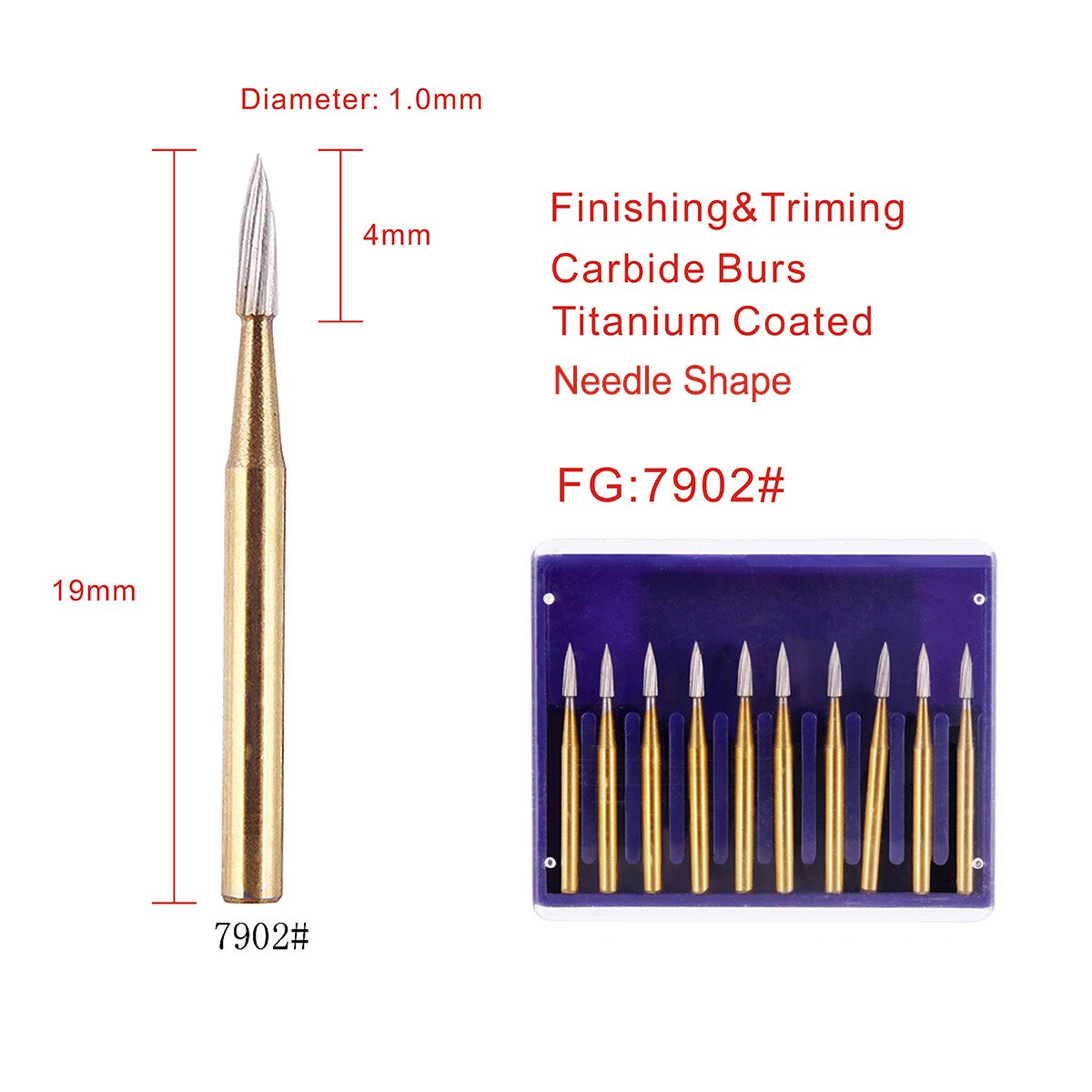 Dental Trimming/Finishing FG Gold Burs Tungsten Carbide For High Speed Handpiece