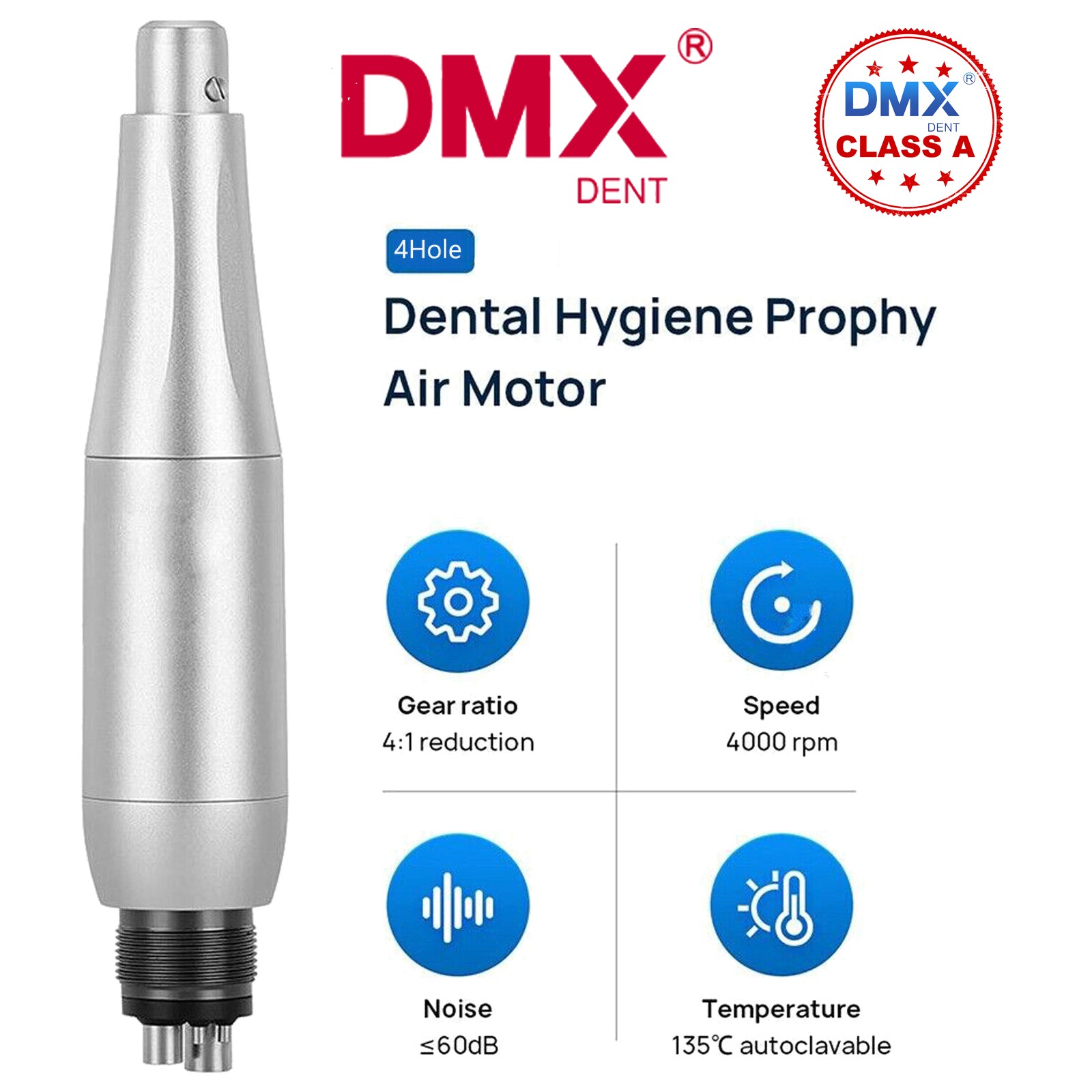 1-5* Dental Hygiene Prophy Handpiece Air Motor 4Holes 4:1 Nose Cone 360°Swivel