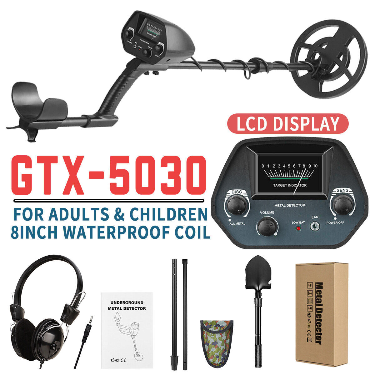 Deep Ground Metal Detector Gold Finder Waterproof Search Coil Underwater