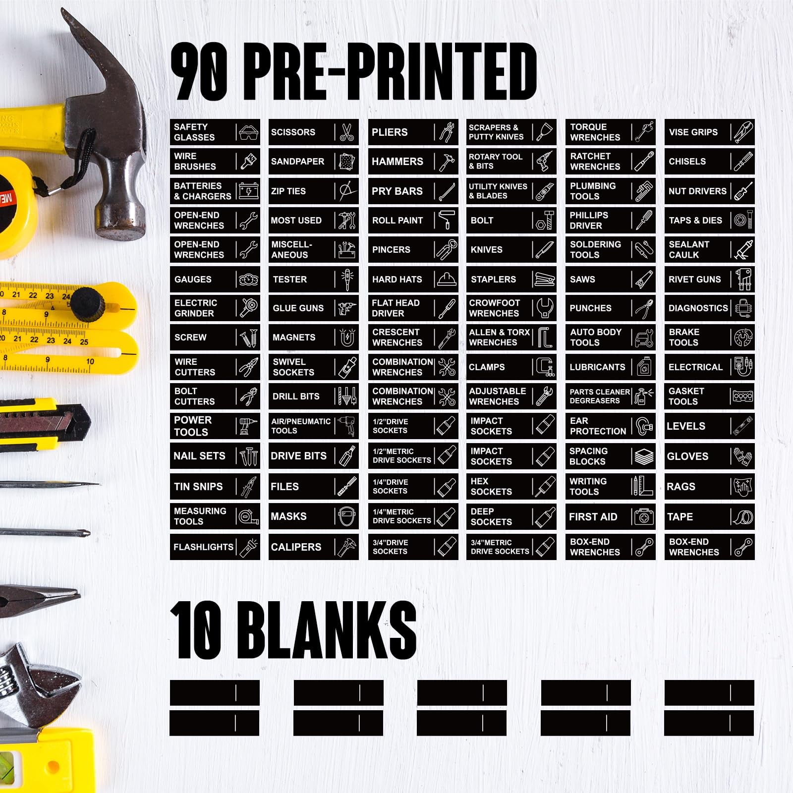 100PCS Magnetic Toolbox Labels Tool Chest Drawer Organizer Tags Pre Printed Set