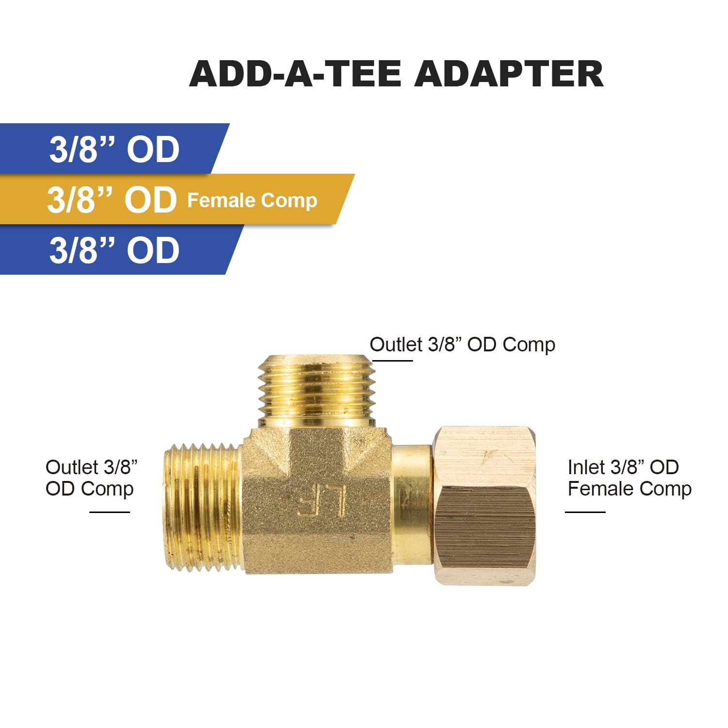 WMAXPFIT ADD-A-Tee Adapter(2 PACK), 3/8″ OD COMP. x F 3/8 Inch, Brass