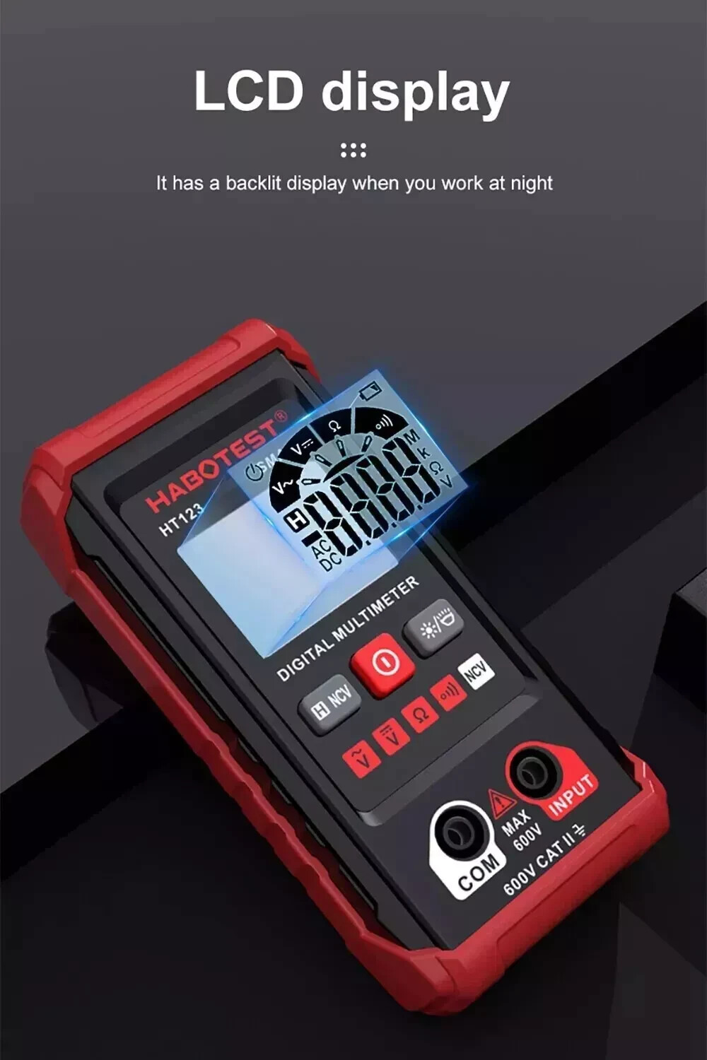 HABOTEST HT123 Digital Multimeter Smart Voltmeter Ohmmeter AC DC Meter Tester US