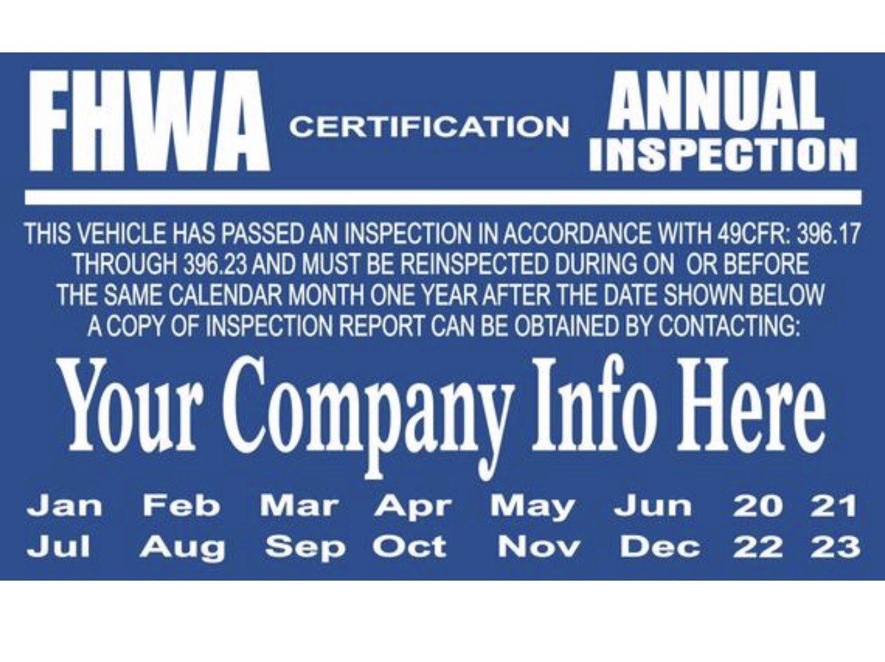 FHWA DOT Annual Inspections Labels Set Of 50 Decals 5” Wide X 3” High